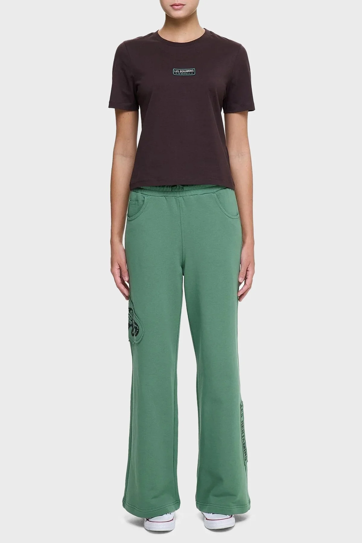 Les Benjamins Logolu % 100 Pamuk Regular Fit Bisiklet Yaka Bayan T Shirt LB25SSUNLFUTS-006 KAHVE - 4