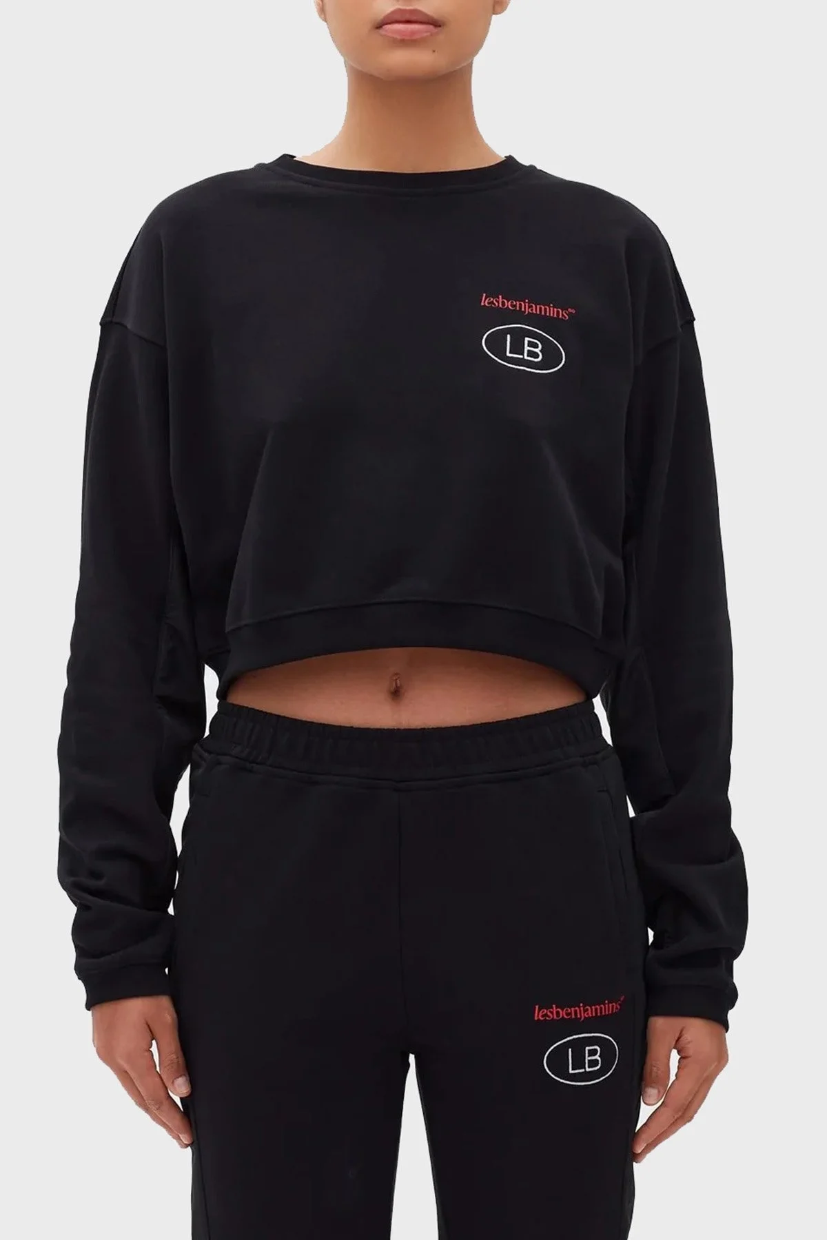 Les Benjamins Logolu Bisiklet Yaka % 100 Pamuk Crop Bayan Sweat LB22FWGASFUOS-001 SİYAH - 1