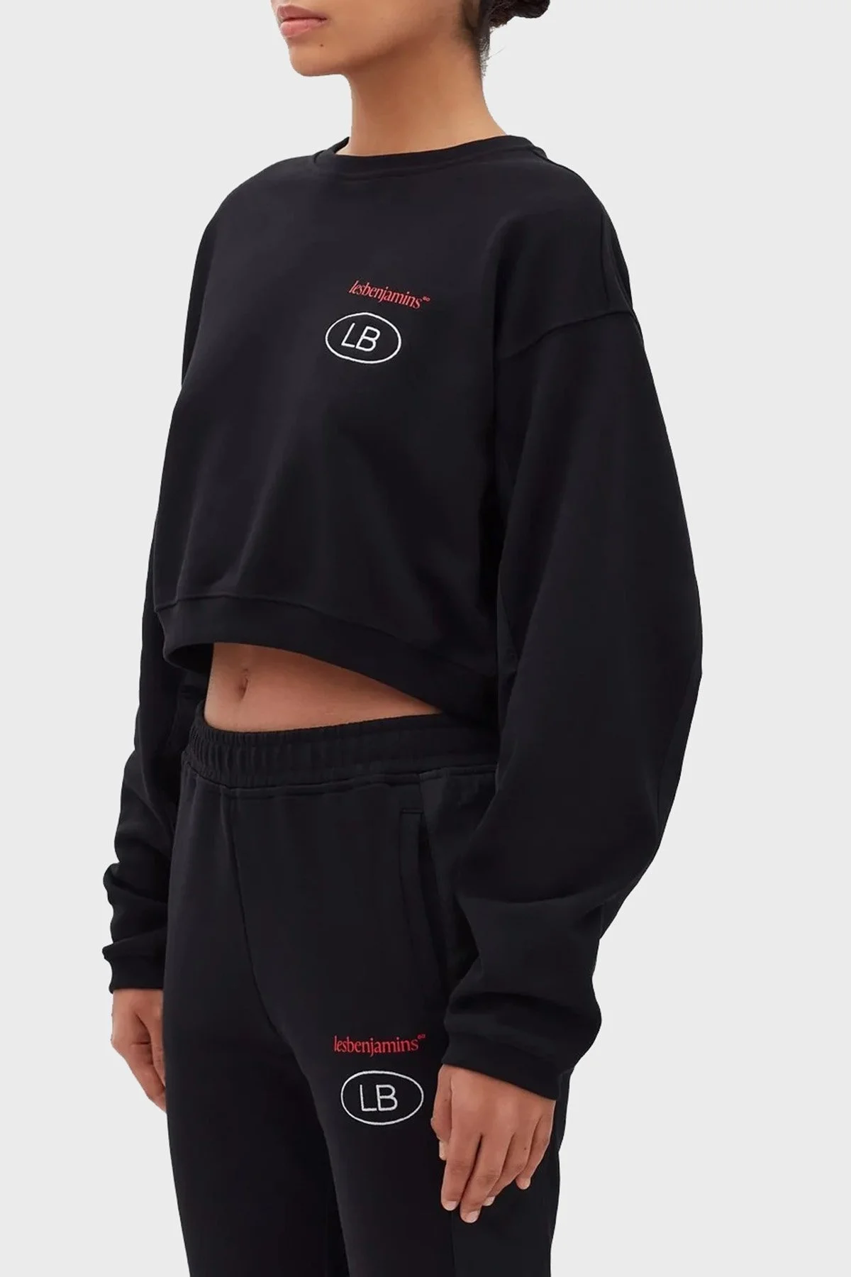 Les Benjamins Logolu Bisiklet Yaka % 100 Pamuk Crop Bayan Sweat LB22FWGASFUOS-001 SİYAH - 3