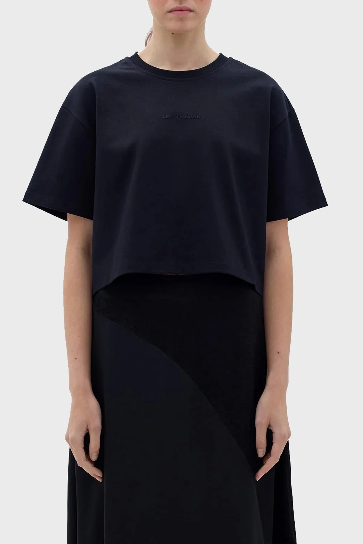 Les Benjamins Logolu Bisiklet Yaka Pamuklu Crop Bayan T Shirt LB23FWCLAFUTS-408 SİYAH - 1