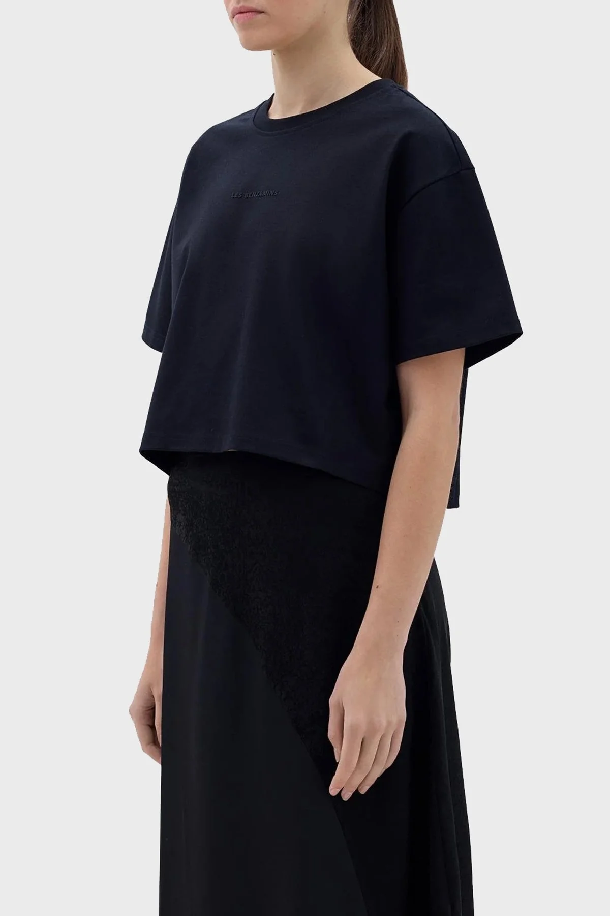 Les Benjamins Logolu Bisiklet Yaka Pamuklu Crop Bayan T Shirt LB23FWCLAFUTS-408 SİYAH - 3