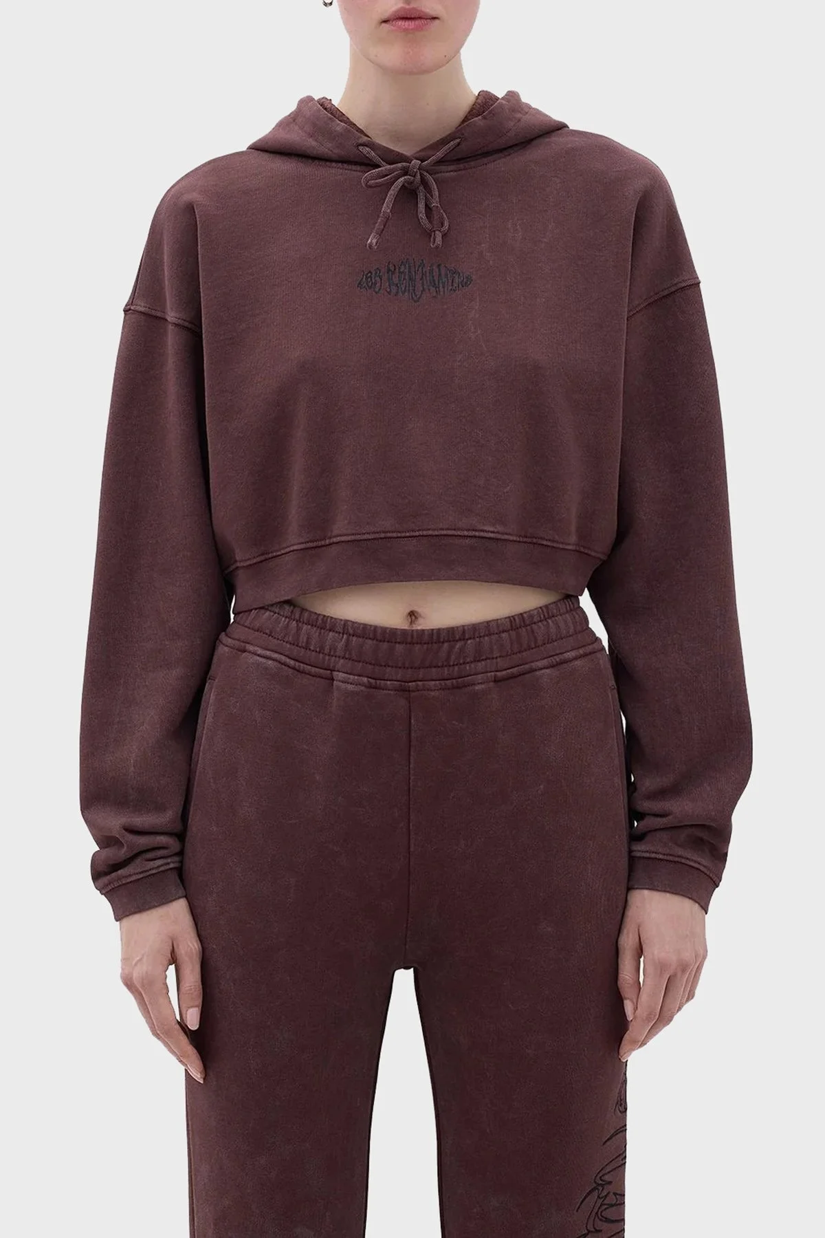 Les Benjamins Logolu Kapüşonlu Relaxed Fit Crop Bayan Sweat LB23FWFRWFUHD-001 KAHVE - 1