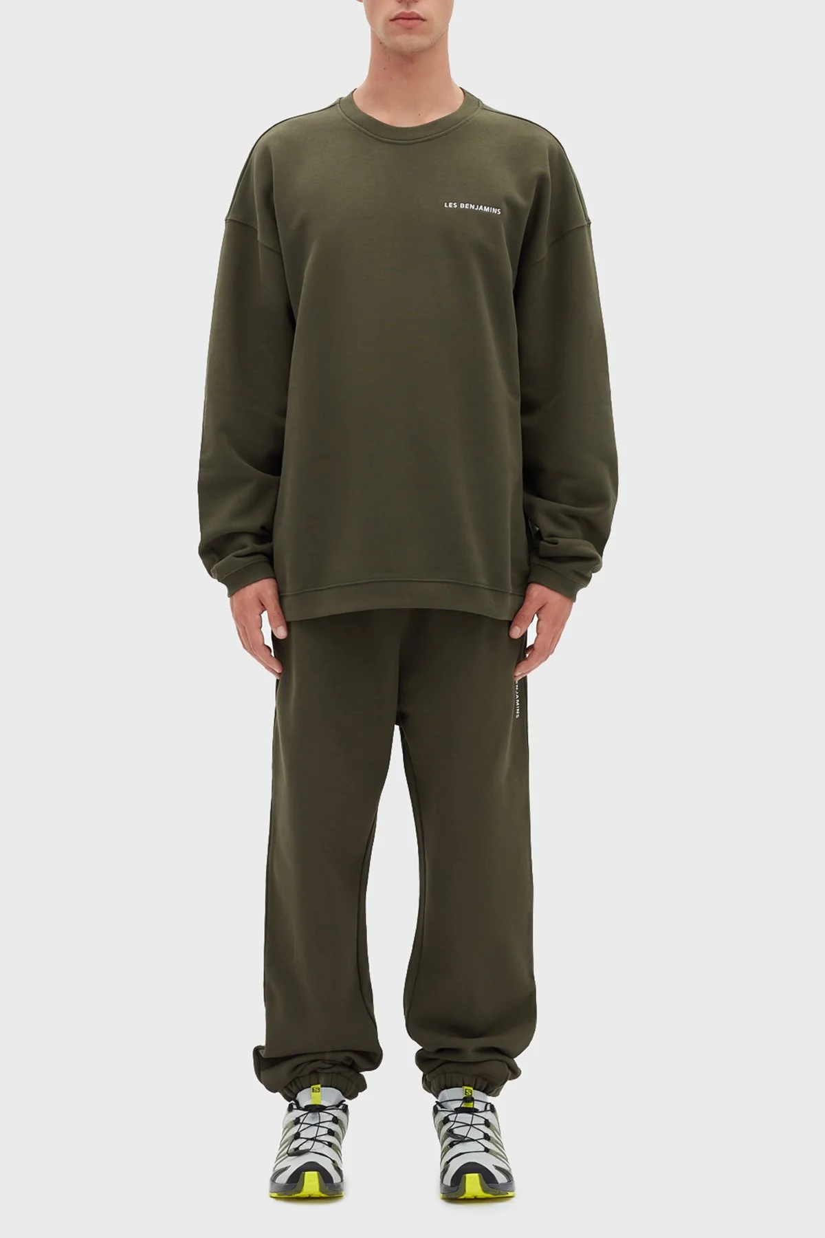 Les Benjamins Logolu Oversize Bisiklet Yaka % 100 Pamuk Erkek Sweat LB22FWESSMUSW-302 HAKİ - 1