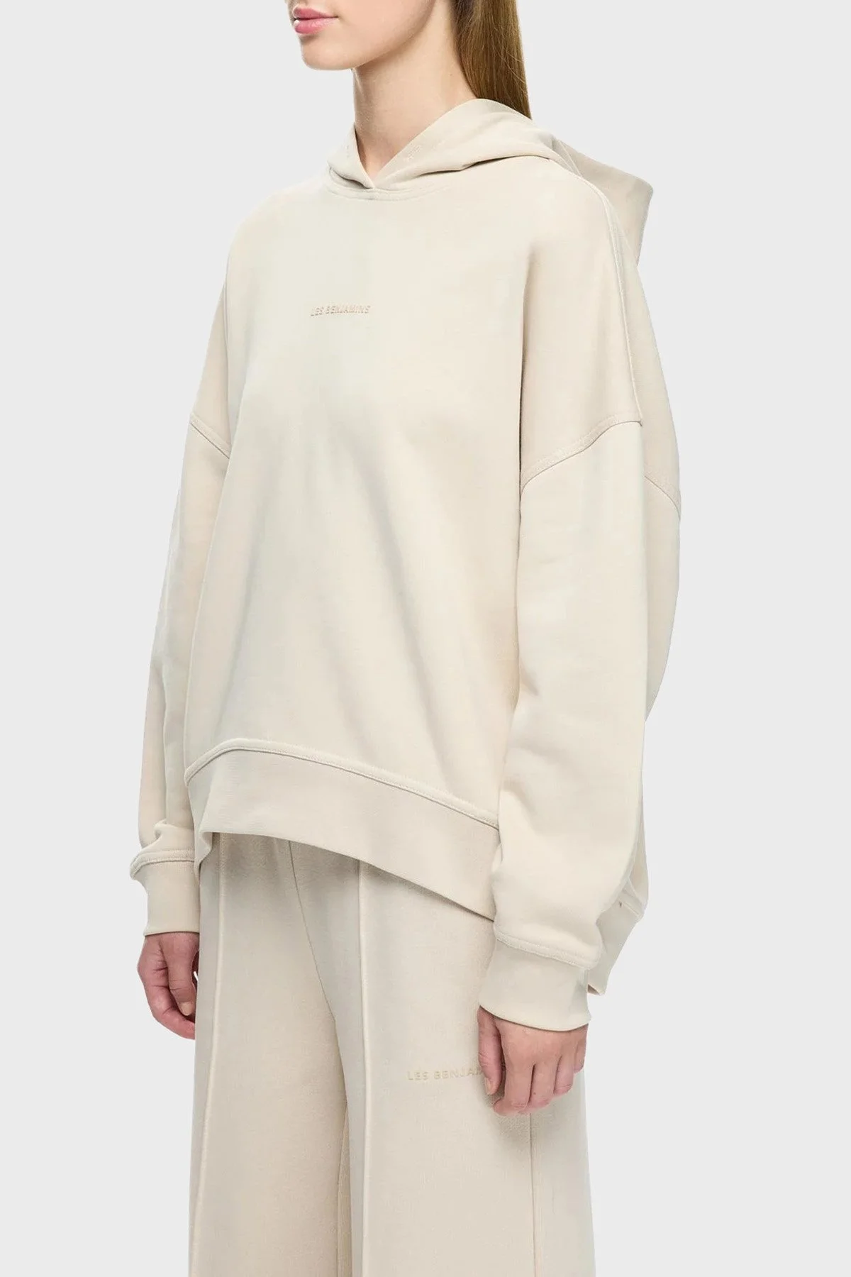 Les Benjamins Logolu Pamuklu Regular Fit Kapüşonlu Bayan Sweat LB25FWCLAFUHD-401 BEJ - 1