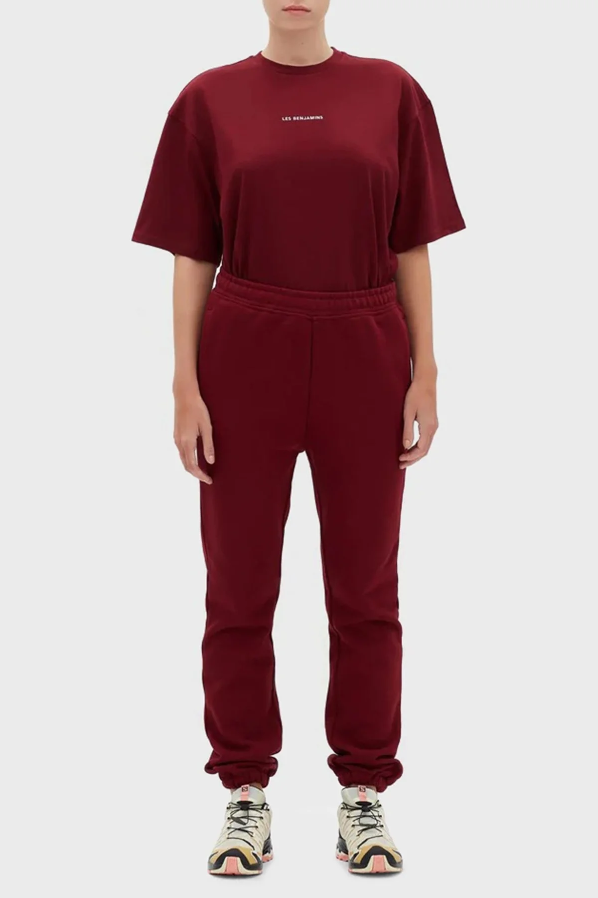 Les Benjamins Logolu Regular Fit Elastik Bel Bantlı Cepli % 100 Pamuk Bayan Pantolon LB22FWESSFUSP-301 BORDO - 1