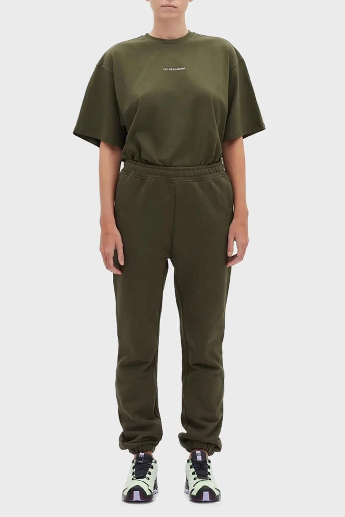 Les Benjamins Logolu Regular Fit Elastik Bel Bantlı Cepli % 100 Pamuk Bayan Pantolon LB22FWESSFUSP-302 HAKİ - 1