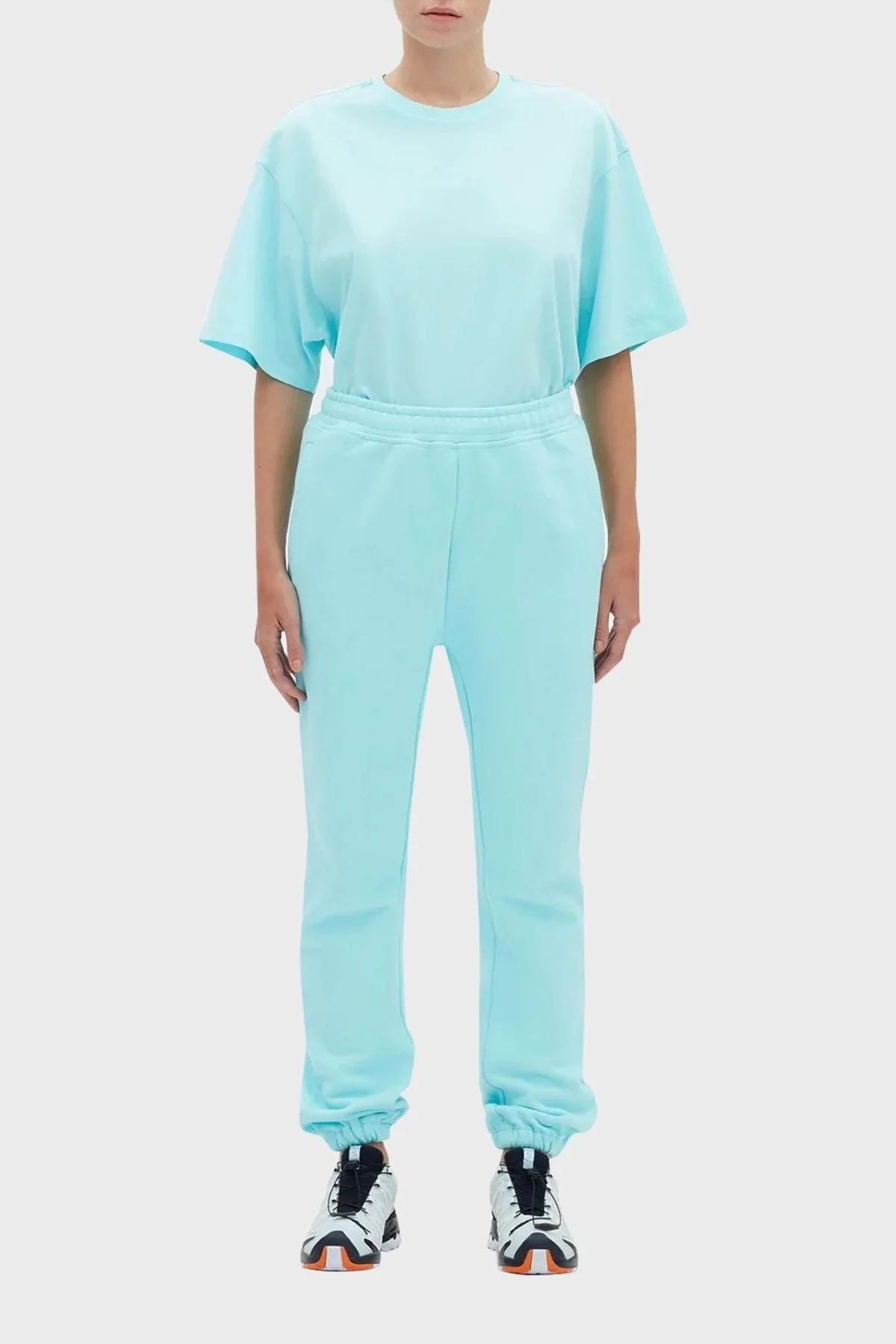 Les Benjamins Logolu Regular Fit Elastik Bel Bantlı Cepli % 100 Pamuk Bayan Pantolon LB22FWESSFUSP-305 TURKUAZ - 7