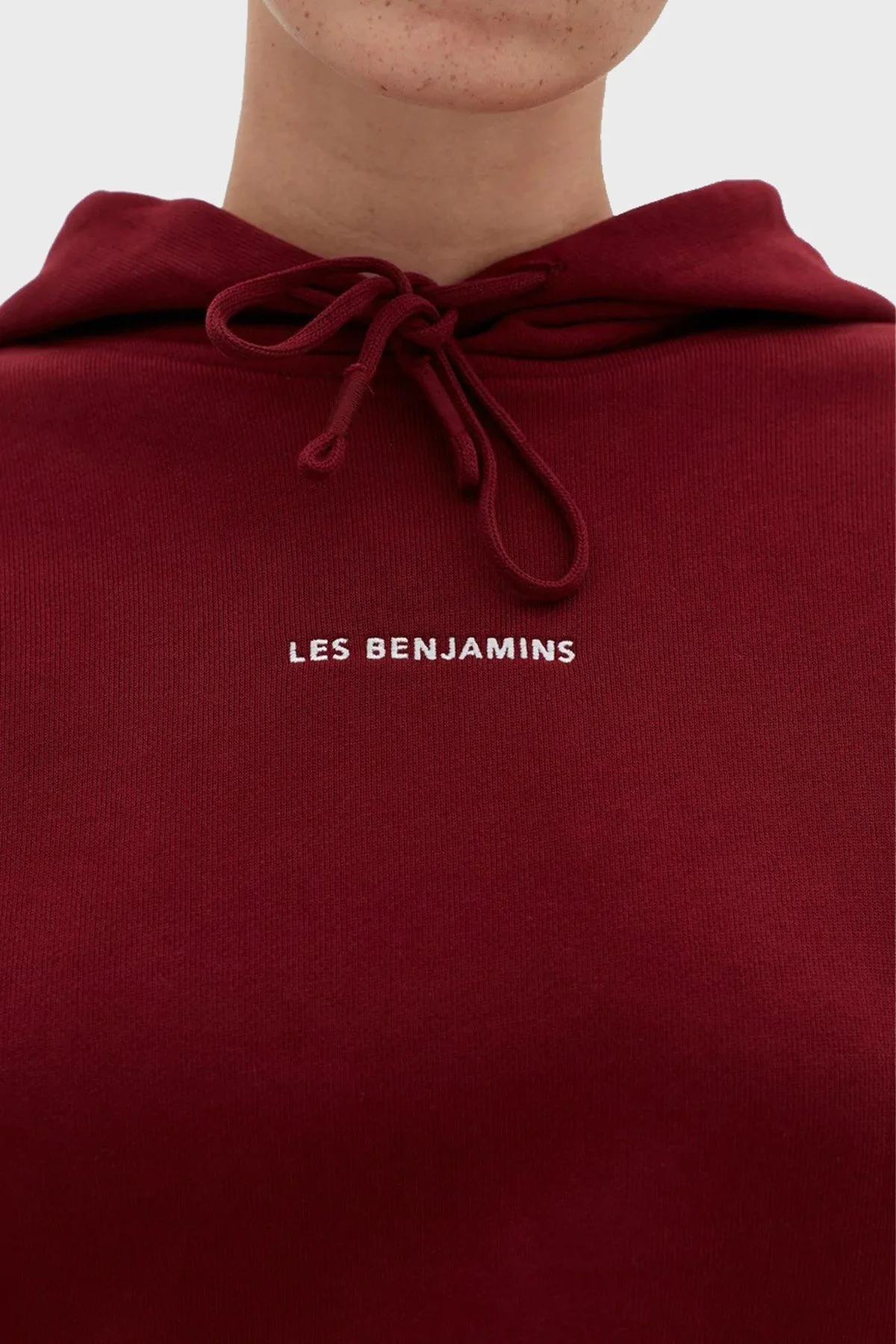 Les Benjamins Logolu Regular Fit Kapüşonlu % 100 Pamuk Crop Bayan Sweat LB22FWESSFUHD-301 BORDO - 4