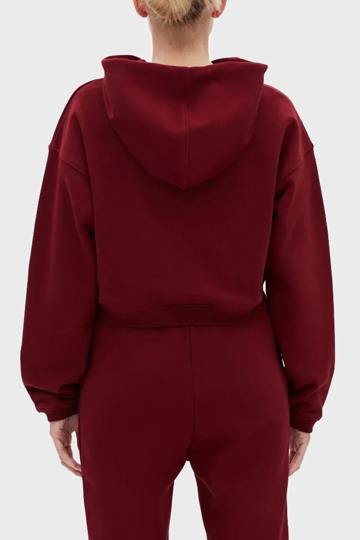 Les Benjamins Logolu Regular Fit Kapüşonlu % 100 Pamuk Crop Bayan Sweat LB22FWESSFUHD-301 BORDO - 5