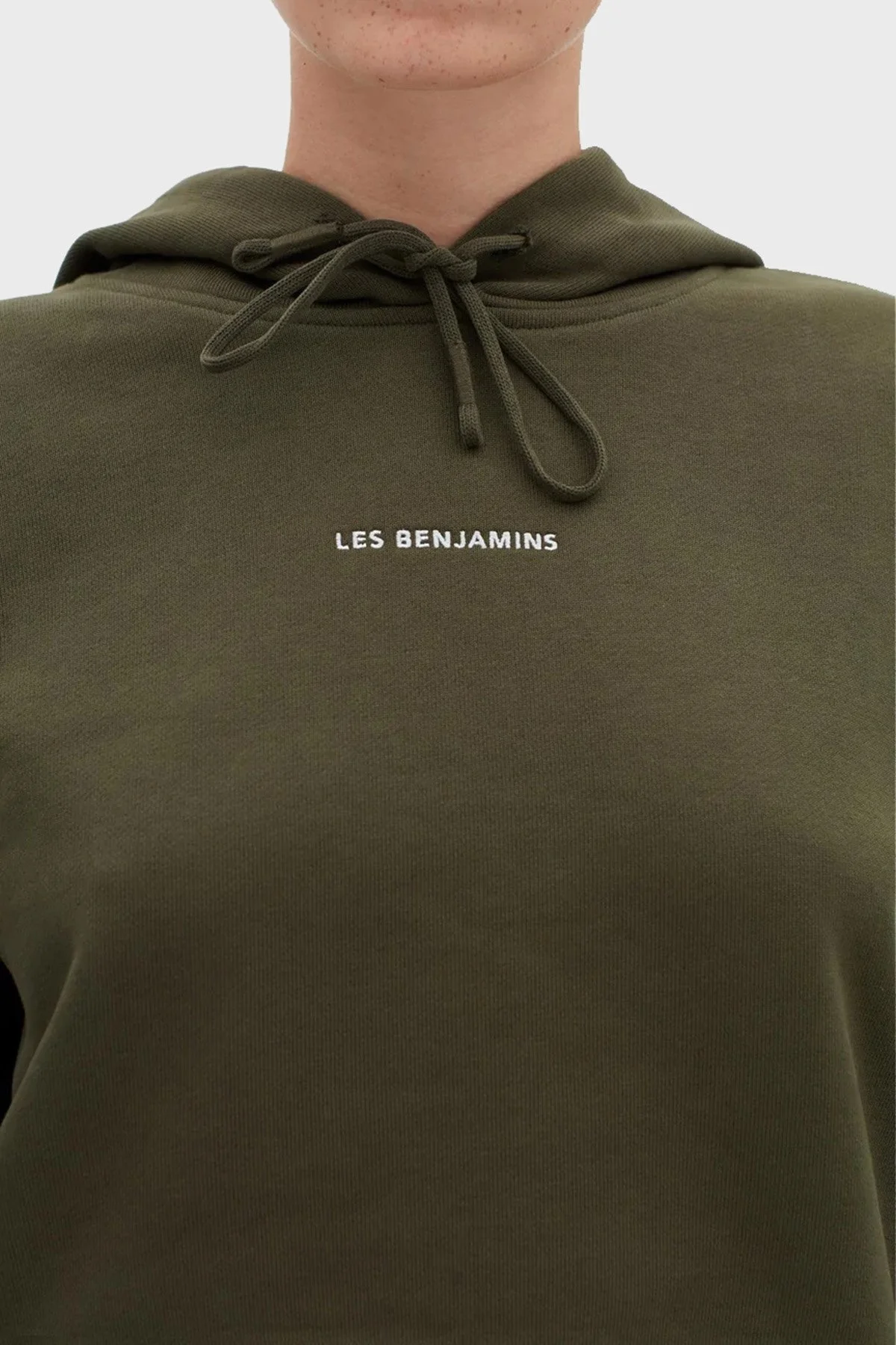 Les Benjamins Logolu Regular Fit Kapüşonlu % 100 Pamuk Crop Bayan Sweat LB22FWESSFUHD-302 HAKİ - 4