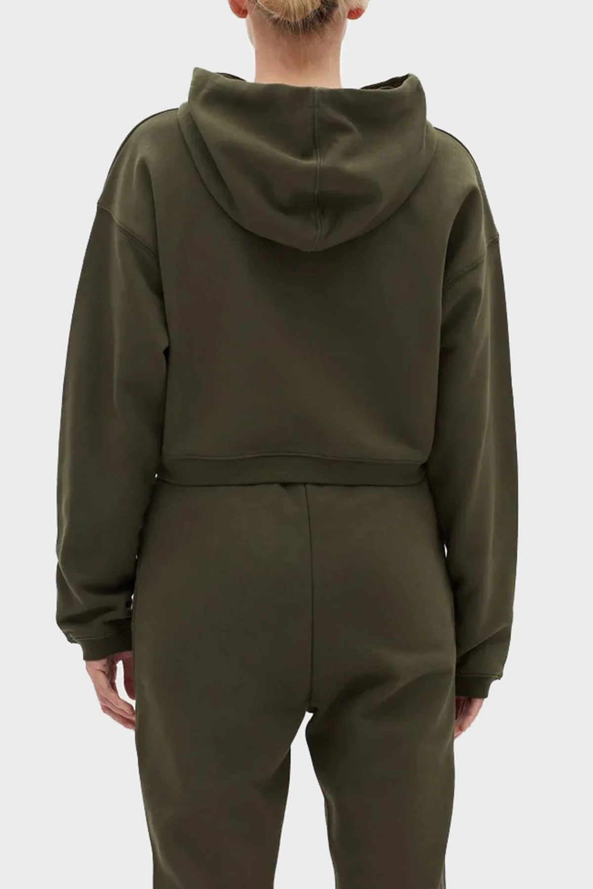 Les Benjamins Logolu Regular Fit Kapüşonlu % 100 Pamuk Crop Bayan Sweat LB22FWESSFUHD-302 HAKİ - 5