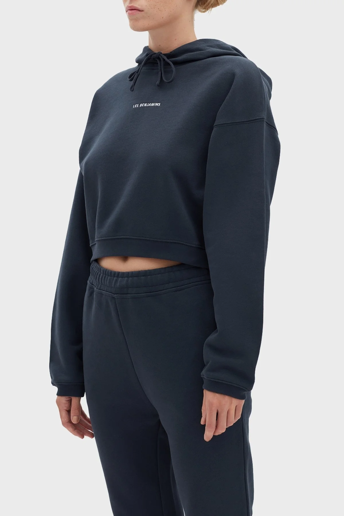 Les Benjamins Logolu Regular Fit Kapüşonlu % 100 Pamuk Crop Bayan Sweat LB22FWESSFUHD-303 LACİVERT - 2