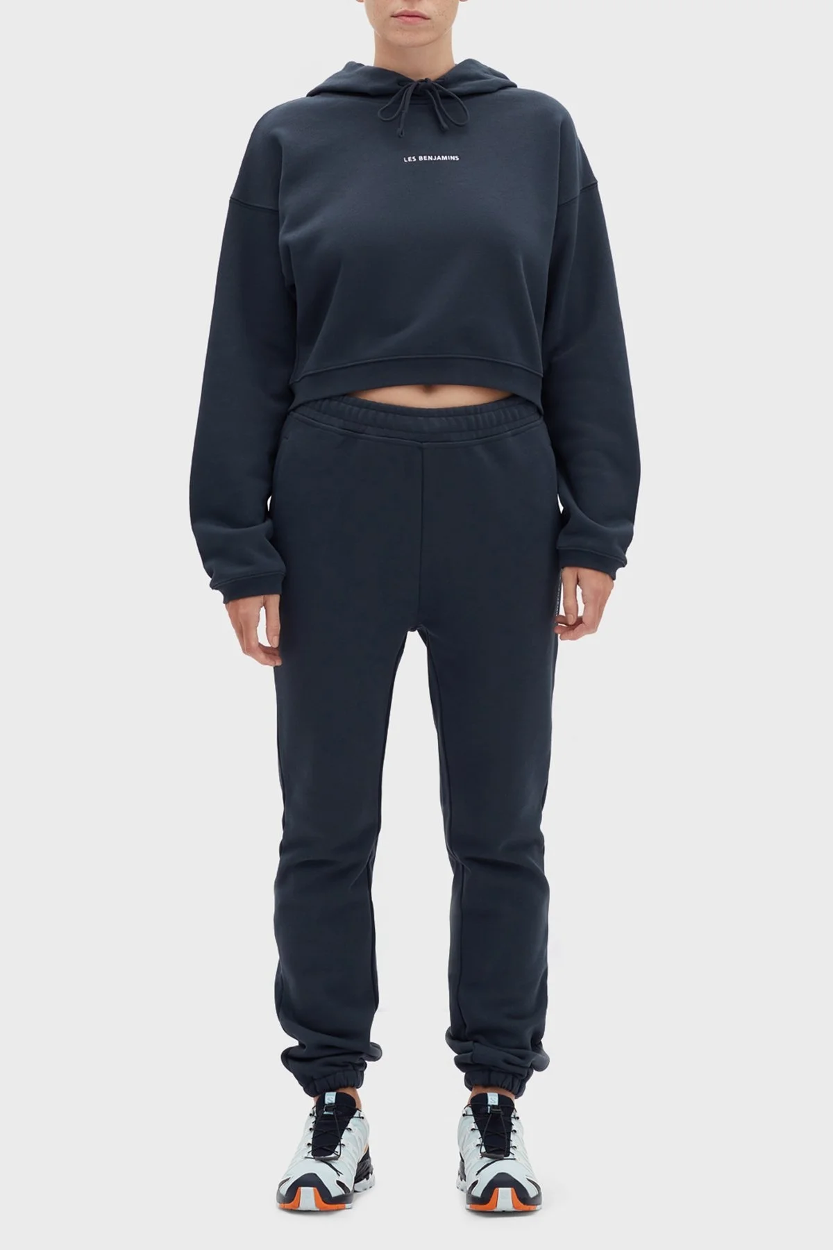Les Benjamins Logolu Regular Fit Kapüşonlu % 100 Pamuk Crop Bayan Sweat LB22FWESSFUHD-303 LACİVERT - 4