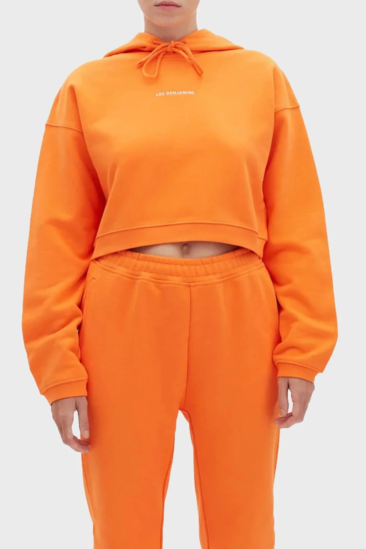 Les Benjamins Logolu Regular Fit Kapüşonlu % 100 Pamuk Crop Bayan Sweat LB22FWESSFUHD-304 ORANGE - 1