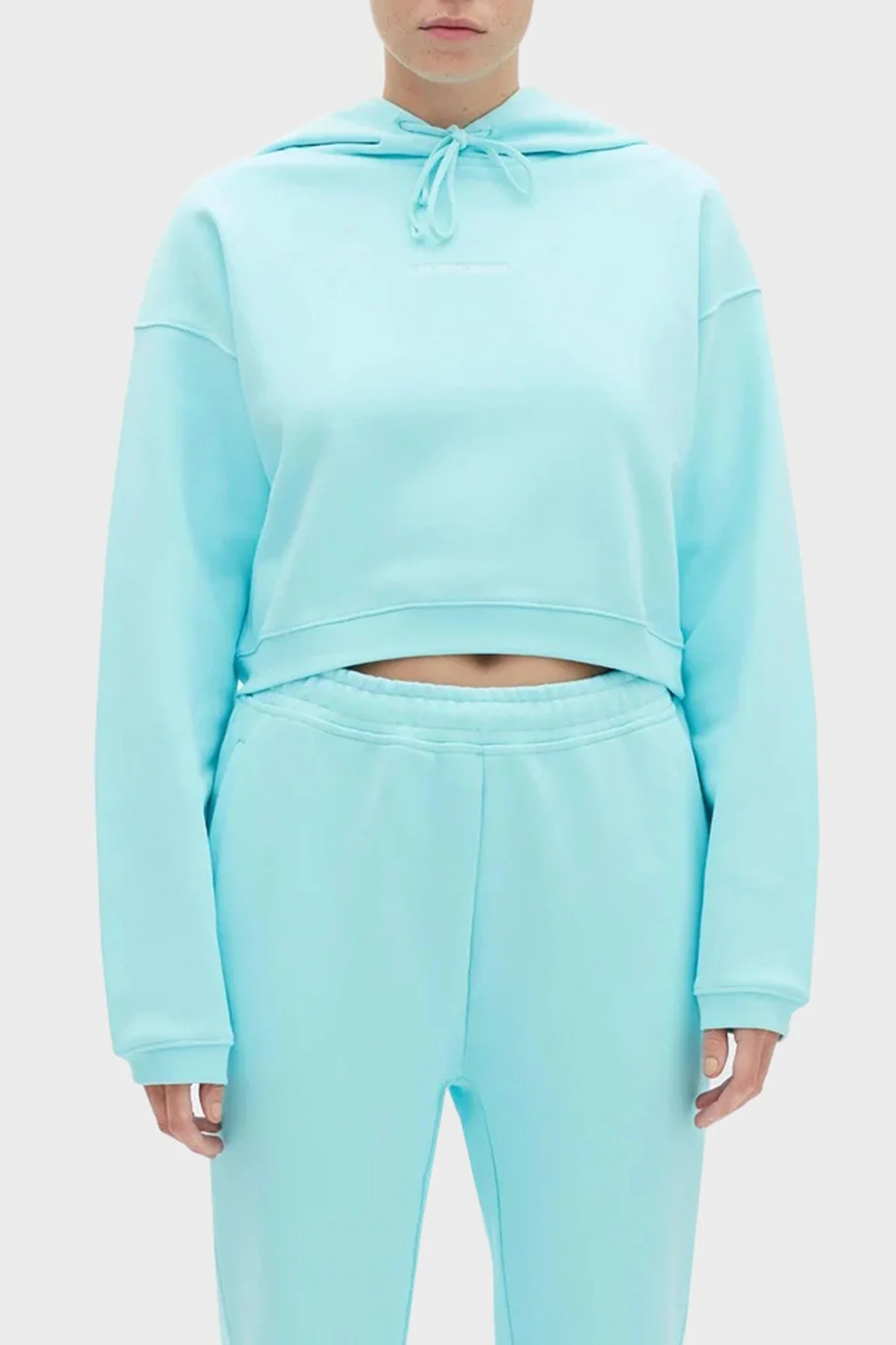 Les Benjamins Logolu Regular Fit Kapüşonlu % 100 Pamuk Crop Bayan Sweat LB22FWESSFUHD-305 TURKUAZ - 1