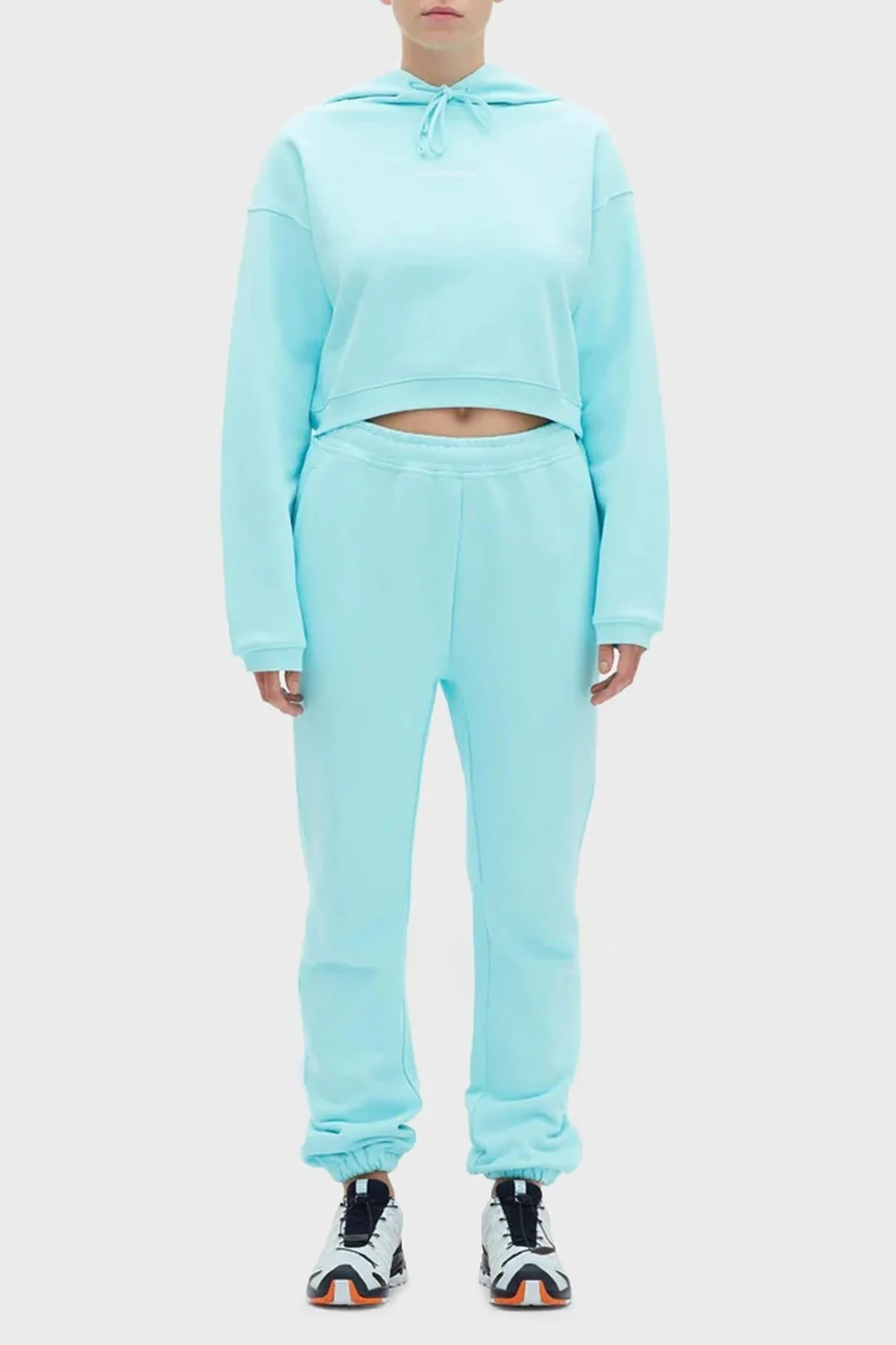 Les Benjamins Logolu Regular Fit Kapüşonlu % 100 Pamuk Crop Bayan Sweat LB22FWESSFUHD-305 TURKUAZ - 3