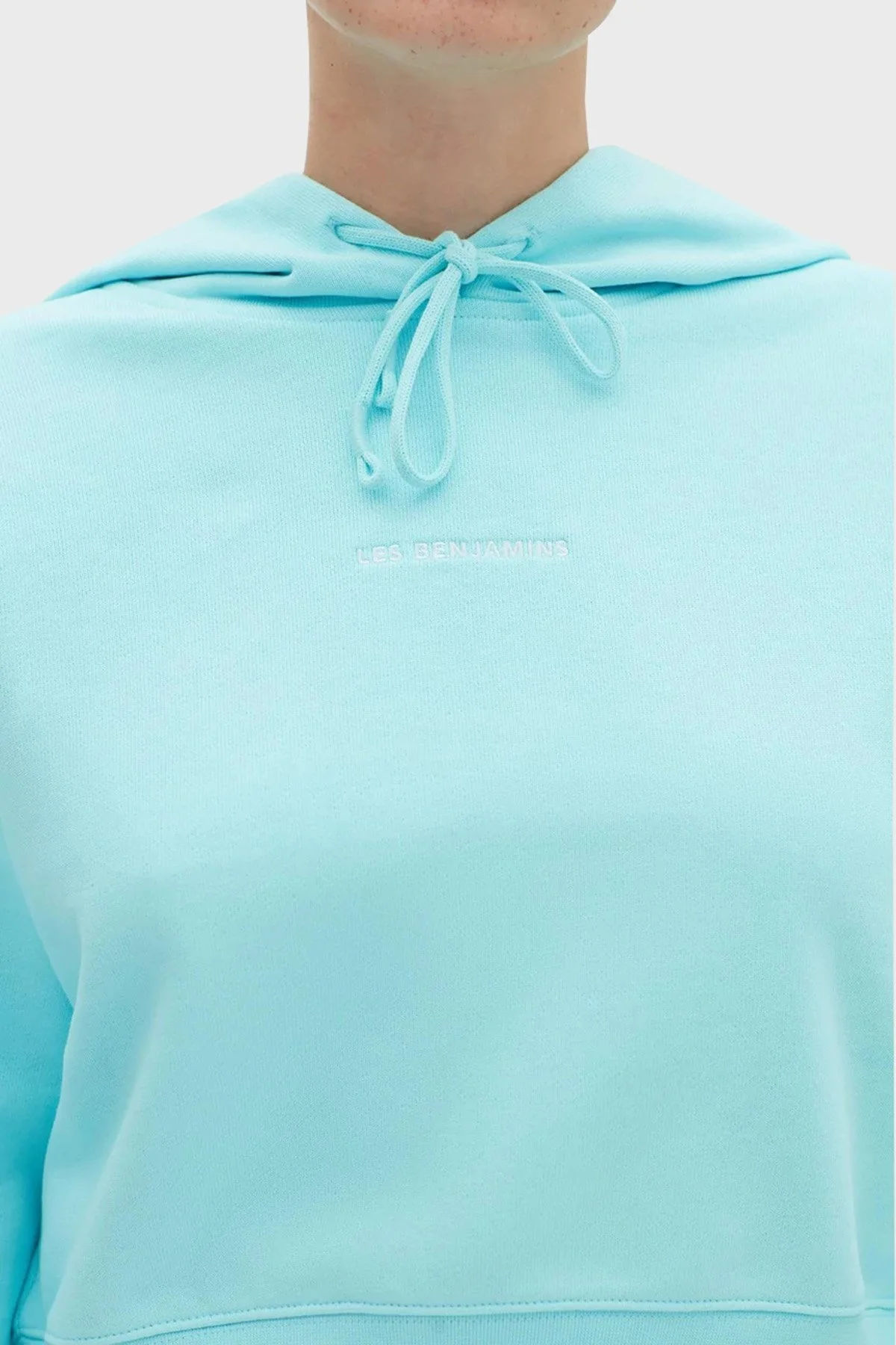 Les Benjamins Logolu Regular Fit Kapüşonlu % 100 Pamuk Crop Bayan Sweat LB22FWESSFUHD-305 TURKUAZ - 5
