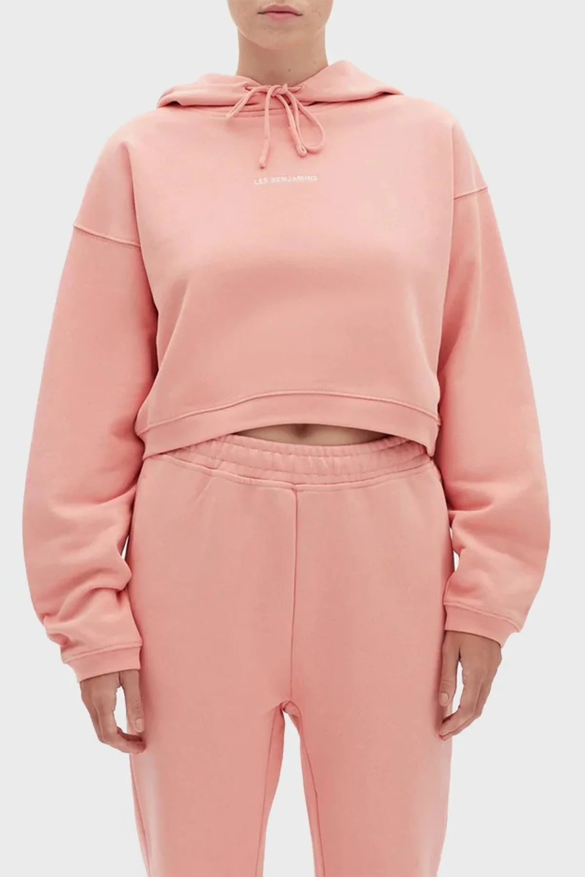 Les Benjamins Logolu Regular Fit Kapüşonlu % 100 Pamuk Crop Bayan Sweat LB22FWESSFUHD-306 CORAL - 1