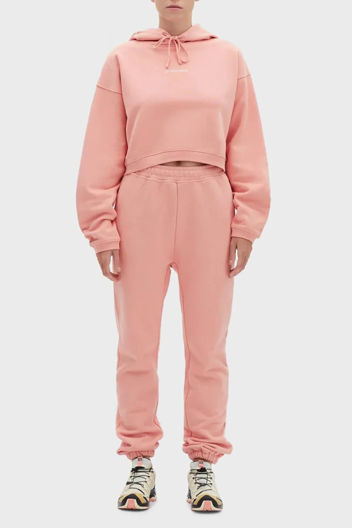 Les Benjamins Logolu Regular Fit Kapüşonlu % 100 Pamuk Crop Bayan Sweat LB22FWESSFUHD-306 CORAL - 3