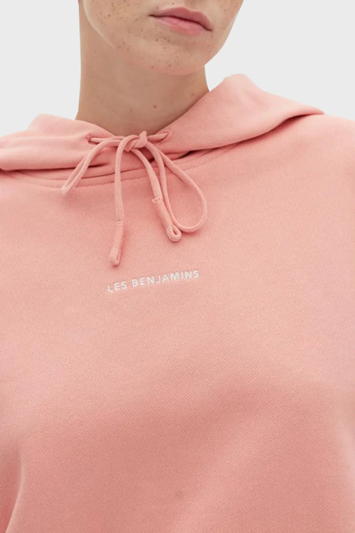 Les Benjamins Logolu Regular Fit Kapüşonlu % 100 Pamuk Crop Bayan Sweat LB22FWESSFUHD-306 CORAL - 5