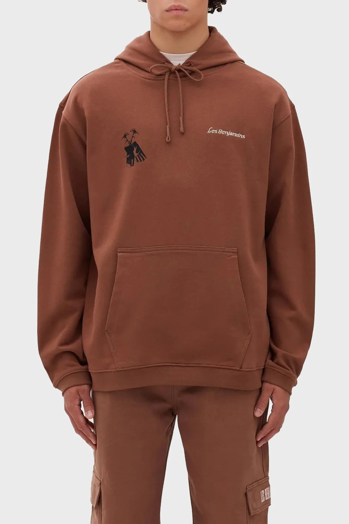 Les Benjamins Logolu Sırt Baskılı Kanguru Cepli Kapüşonlu Relaxed Fit Erkek Sweat LB22FWGASMUHD-002 KAHVE - 2