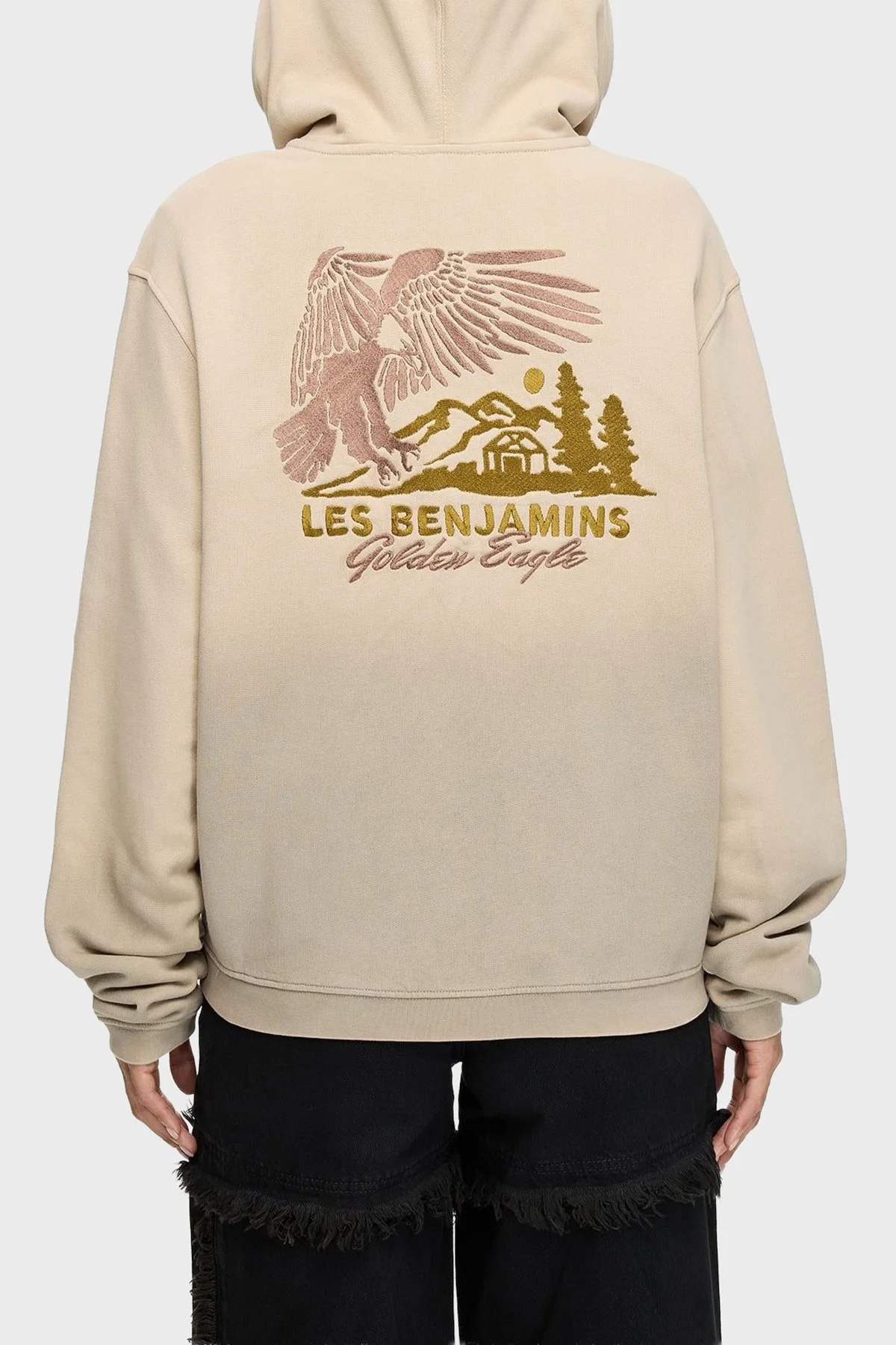 Les Benjamins Logolu Sırt Detaylı Pamuklu Regular Fit Kapüşonlu Bayan Sweat LB25FWTURFUZH-001 BEJ - 3