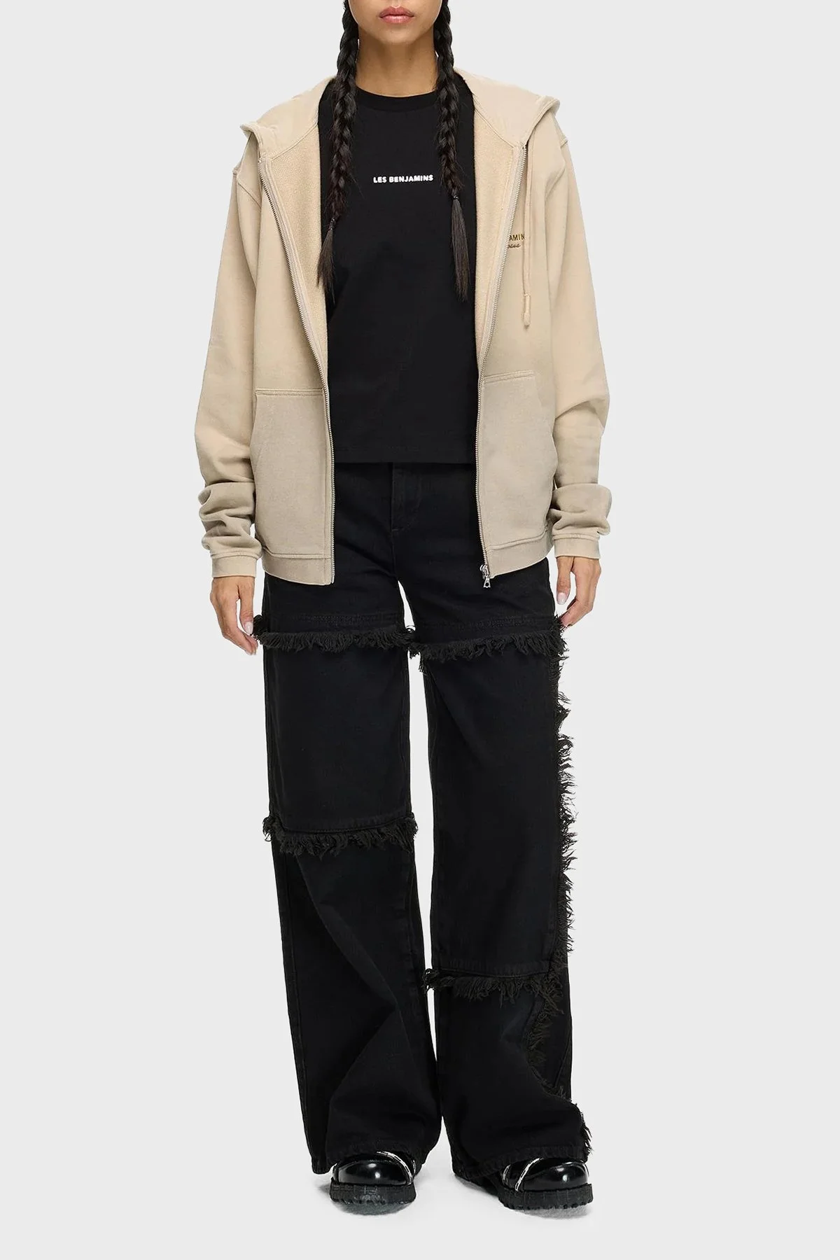 Les Benjamins Logolu Sırt Detaylı Pamuklu Regular Fit Kapüşonlu Bayan Sweat LB25FWTURFUZH-001 BEJ - 4