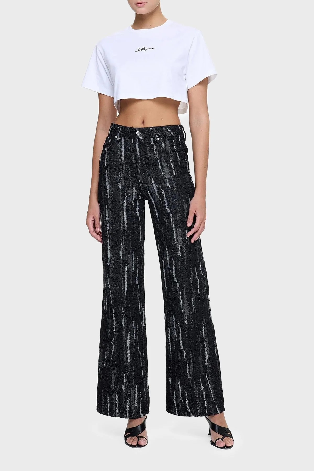 Les Benjamins Ön ve Arka Baskılı % 100 Pamuk Loose Fit Crop Bayan T Shirt LB25SSUNLFUTS-026 BEYAZ - 2