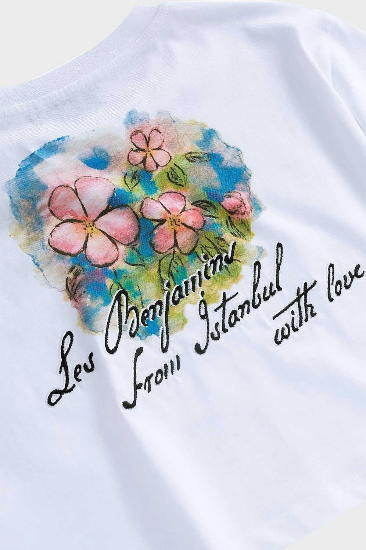 Les Benjamins Ön ve Arka Baskılı % 100 Pamuk Loose Fit Crop Bayan T Shirt LB25SSUNLFUTS-026 BEYAZ - 4