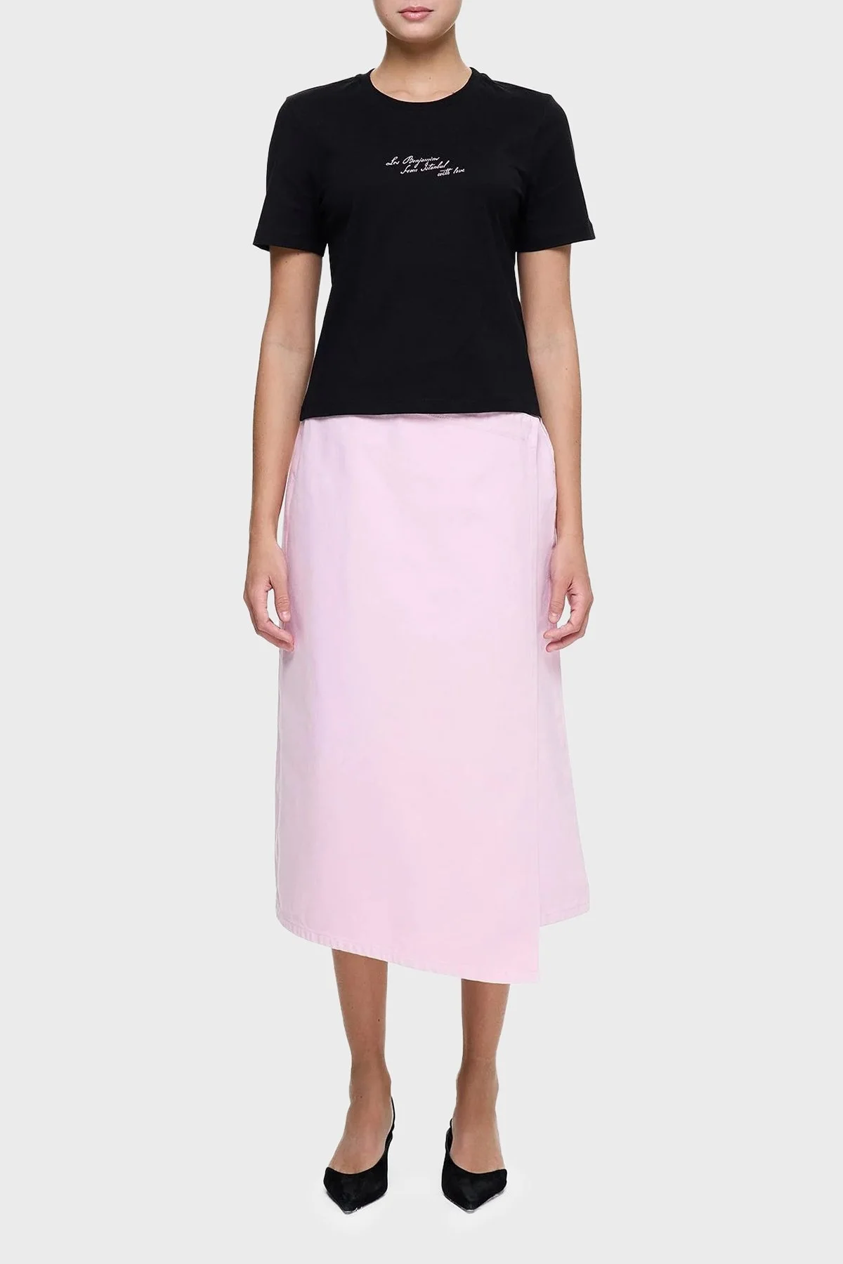 Les Benjamins Ön ve Arka Baskılı % 100 Pamuk Regular Fit Bayan T Shirt LB25SSUNLFUTS-008 SİYAH - 1