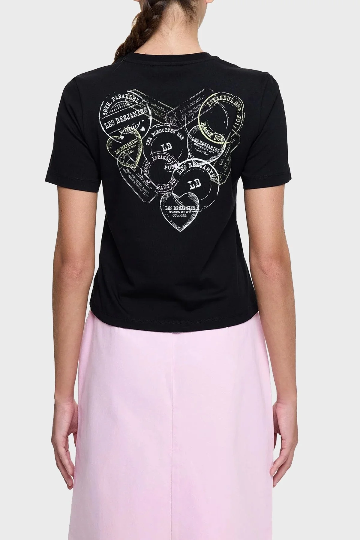 Les Benjamins Ön ve Arka Baskılı % 100 Pamuk Regular Fit Bayan T Shirt LB25SSUNLFUTS-008 SİYAH - 3