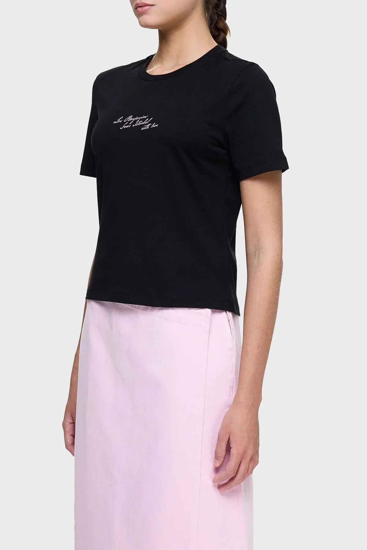 Les Benjamins Ön ve Arka Baskılı % 100 Pamuk Regular Fit Bayan T Shirt LB25SSUNLFUTS-008 SİYAH - 4