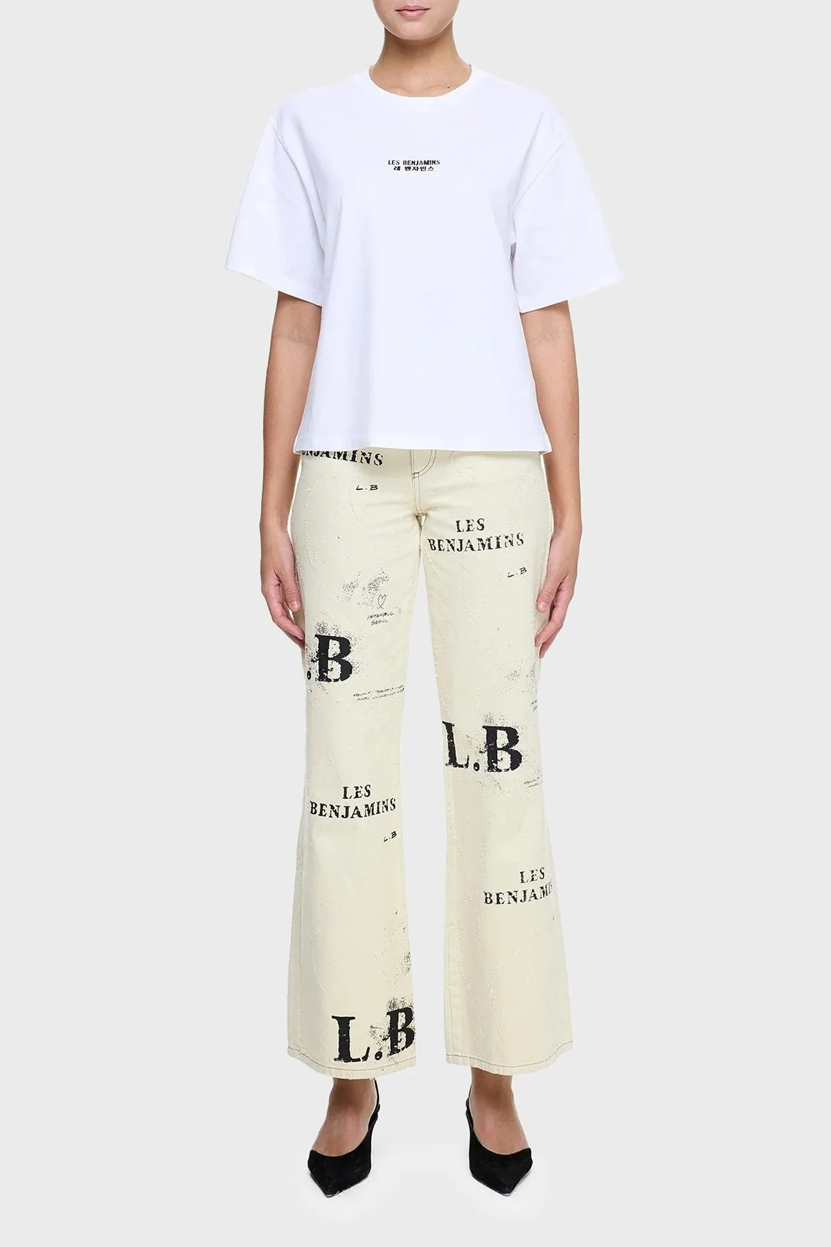 Les Benjamins Ön ve Arka Baskılı % 100 Pamuk Regular Fit Bayan T Shirt LB25SSUNLFUTS-010 BEYAZ - 2