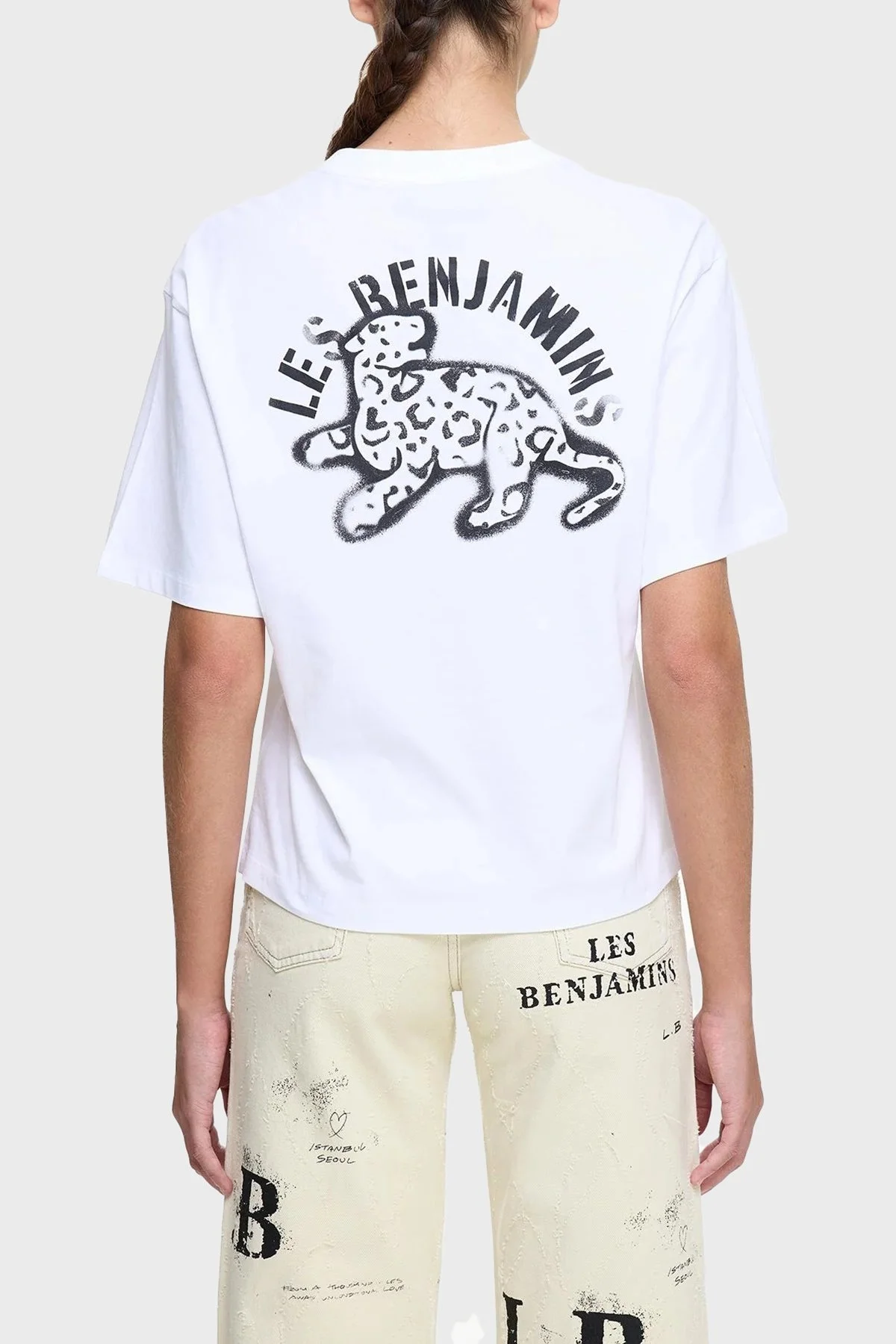 Les Benjamins Ön ve Arka Baskılı % 100 Pamuk Regular Fit Bayan T Shirt LB25SSUNLFUTS-010 BEYAZ - 3