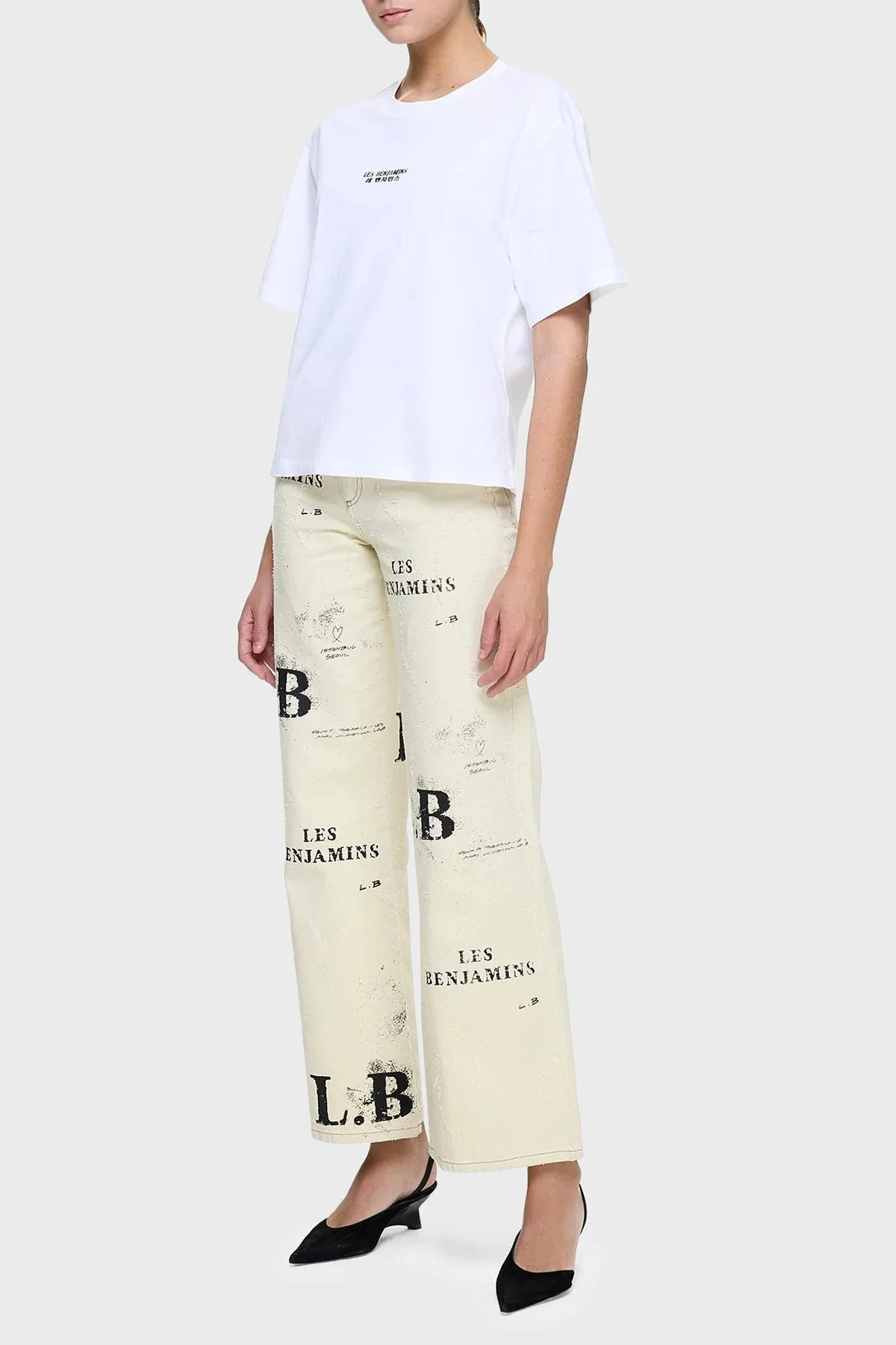 Les Benjamins Ön ve Arka Baskılı % 100 Pamuk Regular Fit Bayan T Shirt LB25SSUNLFUTS-010 BEYAZ - 4