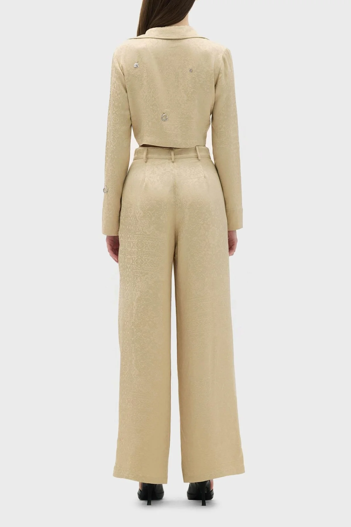 Les Benjamins Önü Pileli Yüksek Bel Rahat Kesim Geniş Paça Jakarlı Bayan Pantolon LB23SSHOEFUPT-105 BEJ - 4