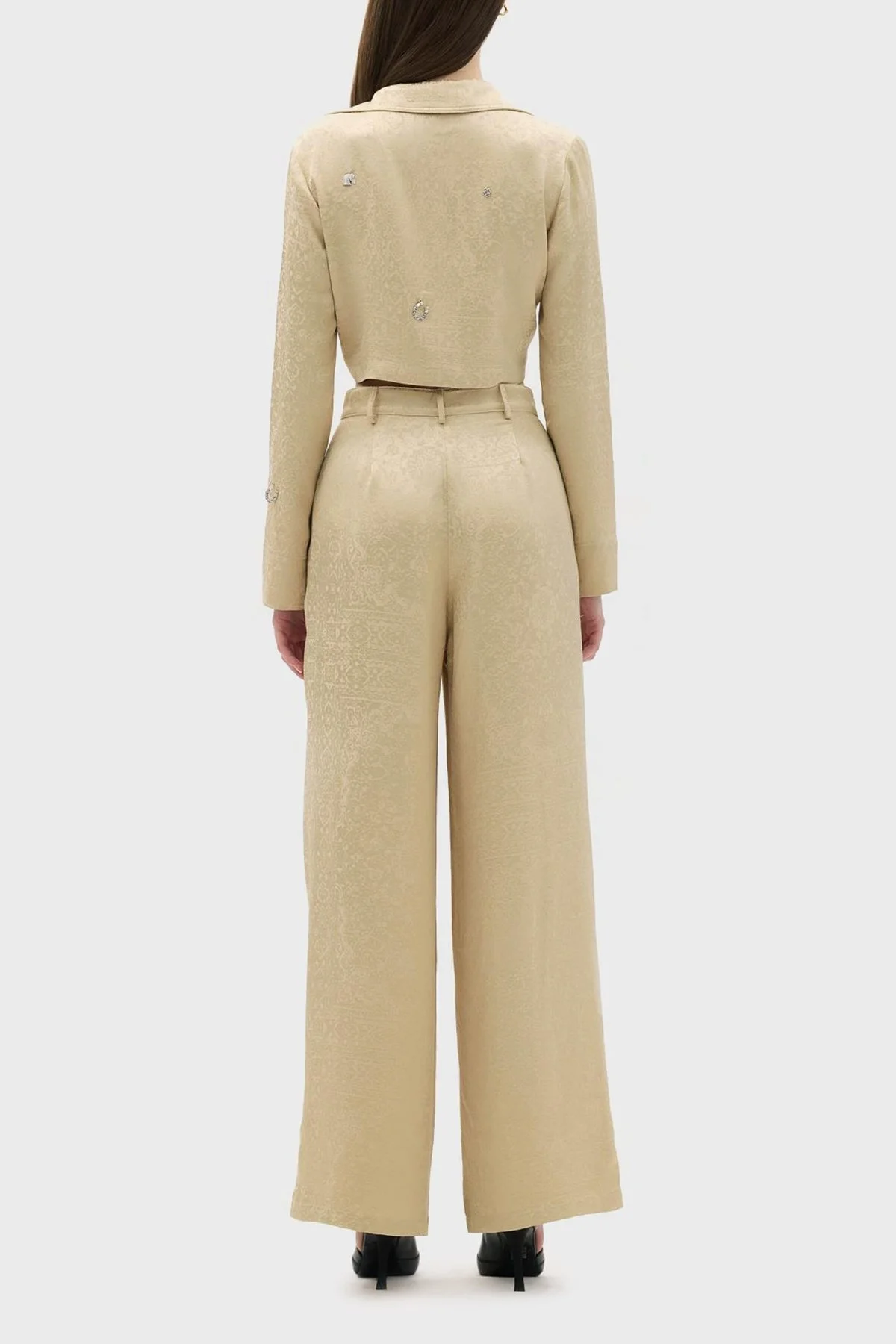 Les Benjamins Önü Pileli Yüksek Bel Rahat Kesim Geniş Paça Jakarlı Bayan Pantolon LB23SSHOEFUPT-105 BEJ - 5