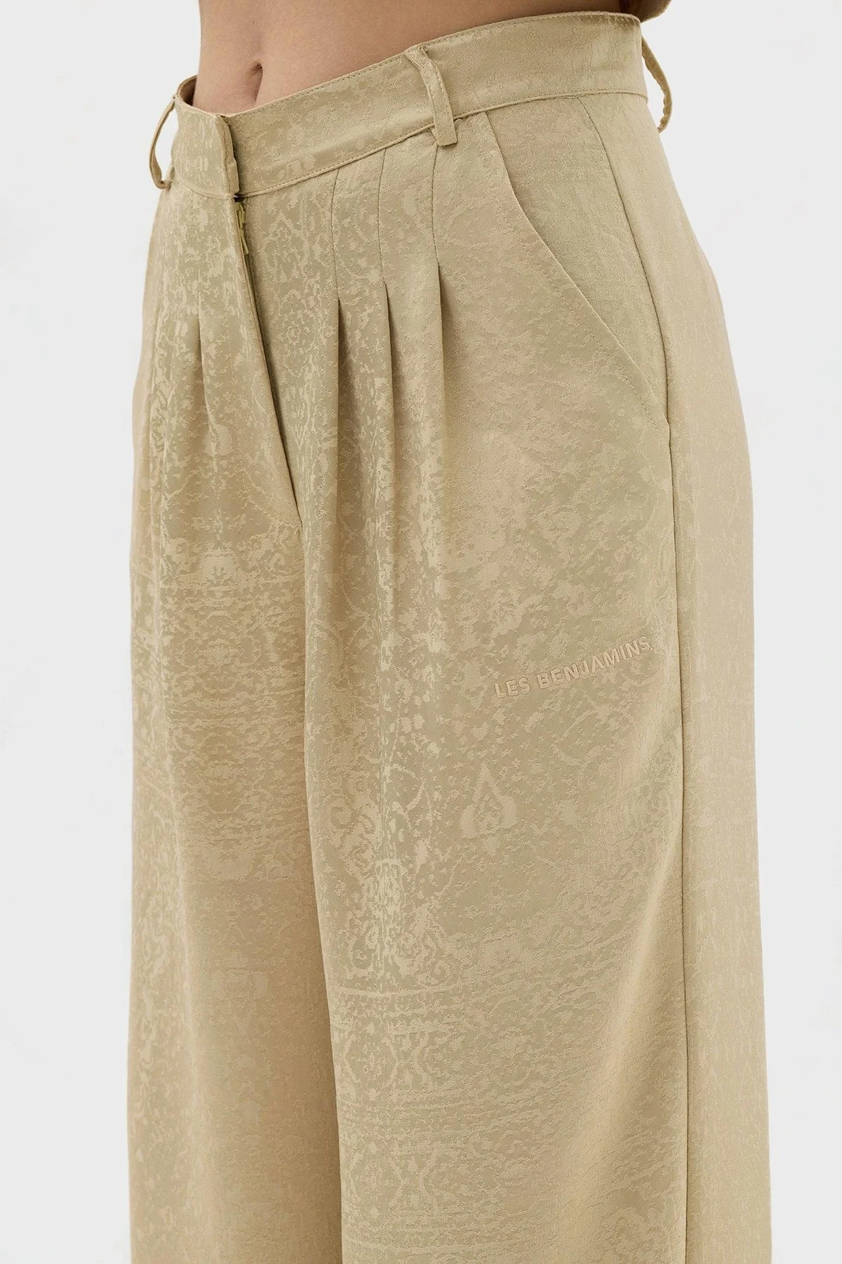 Les Benjamins Önü Pileli Yüksek Bel Rahat Kesim Geniş Paça Jakarlı Bayan Pantolon LB23SSHOEFUPT-105 BEJ - 6