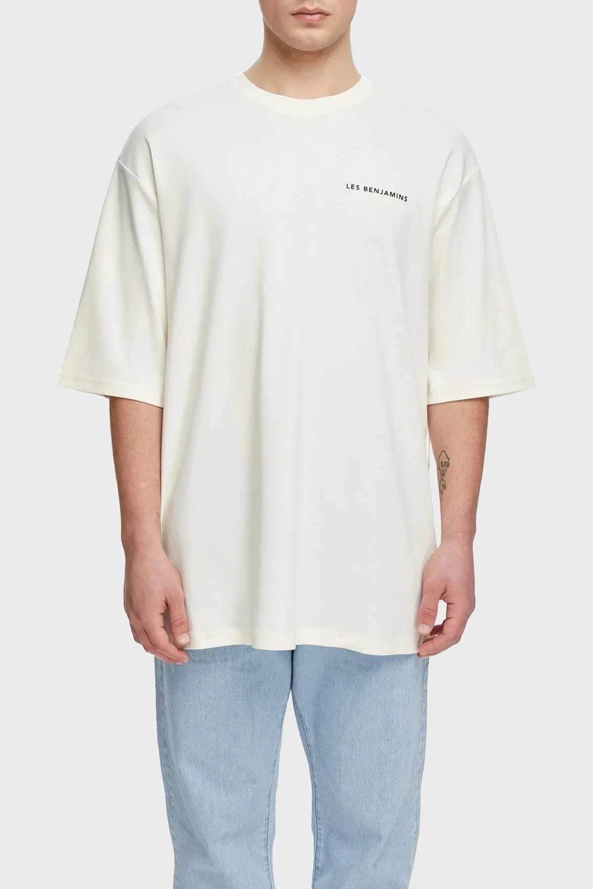 Les Benjamins Oversize Bisiklet Yaka % 100 Pamuk Erkek T Shirt LB21SSCORMUOT-004 EKRU - 1