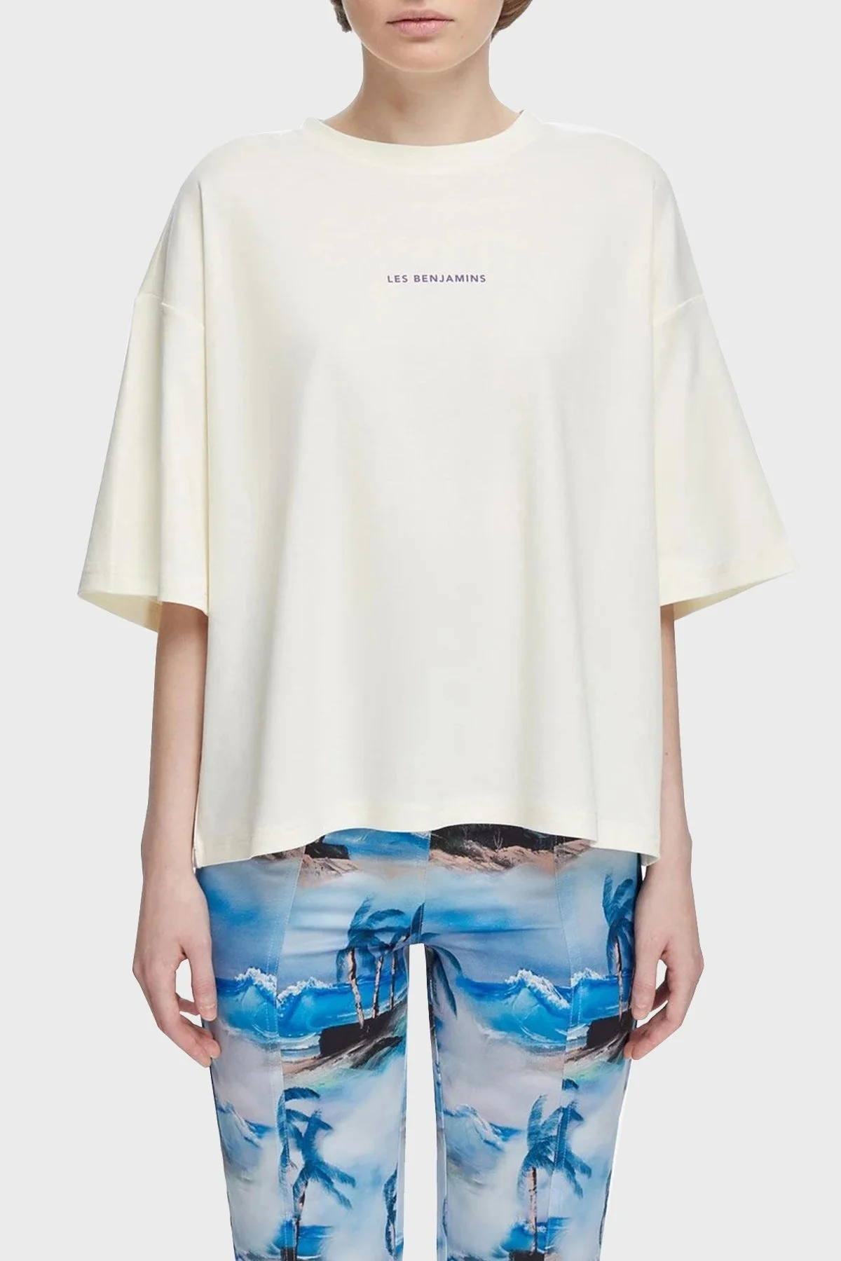 Les Benjamins Oversize Bisiklet Yaka % 100 Pamuk Bayan T Shirt LB21SSCORFUOT-004 EKRU - 6