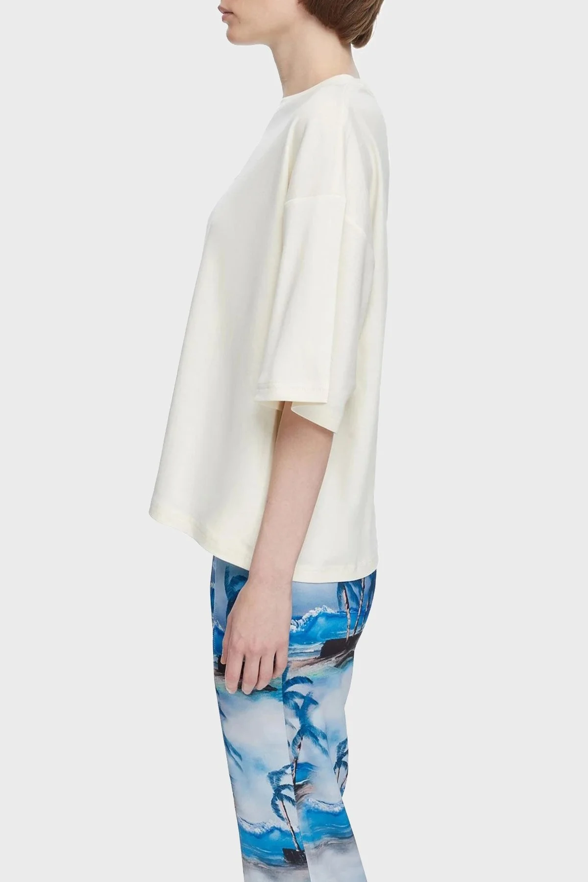 Les Benjamins Oversize Bisiklet Yaka % 100 Pamuk Bayan T Shirt LB21SSCORFUOT-004 EKRU - 7