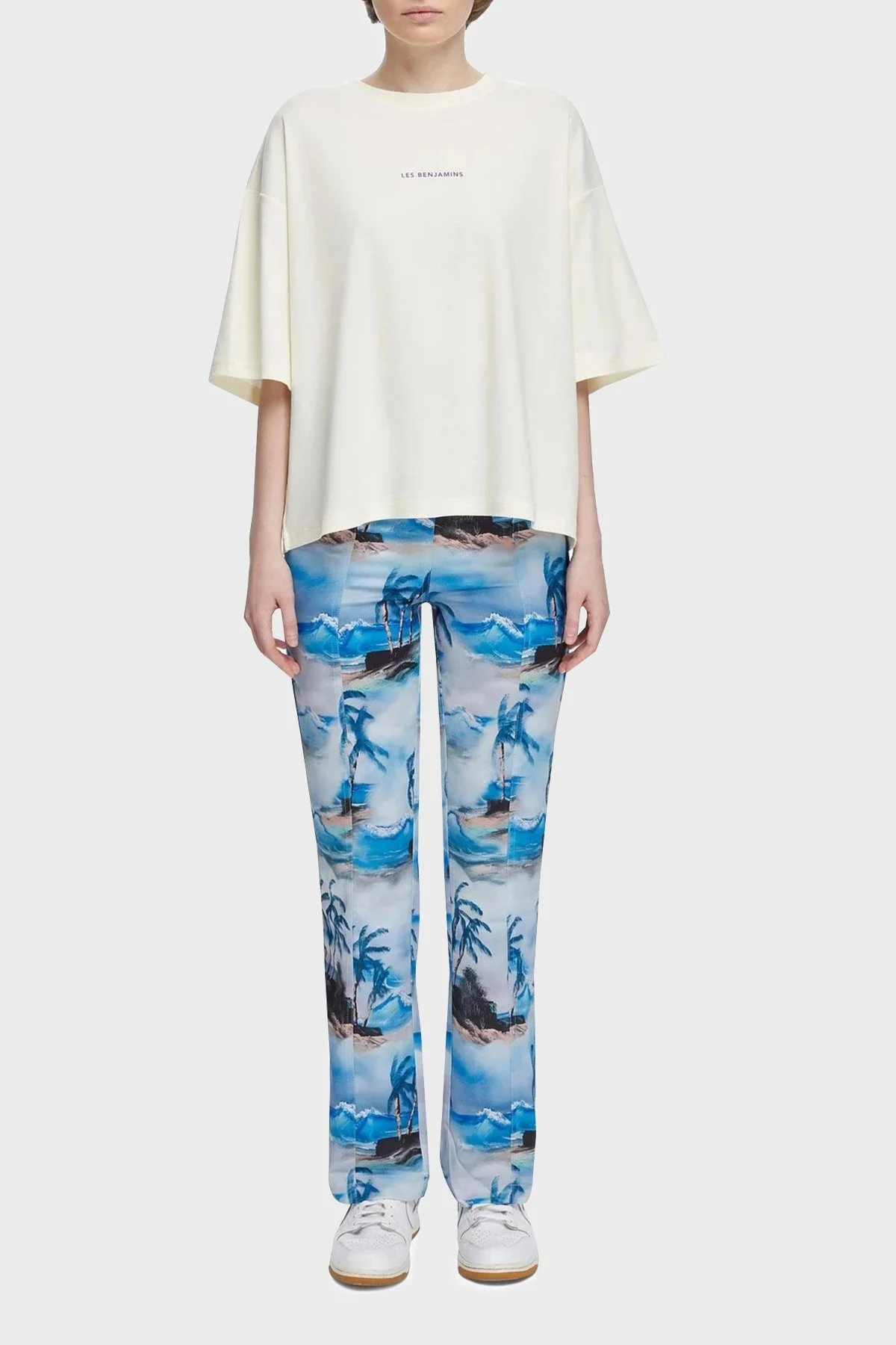 Les Benjamins Oversize Bisiklet Yaka % 100 Pamuk Bayan T Shirt LB21SSCORFUOT-004 EKRU - 9