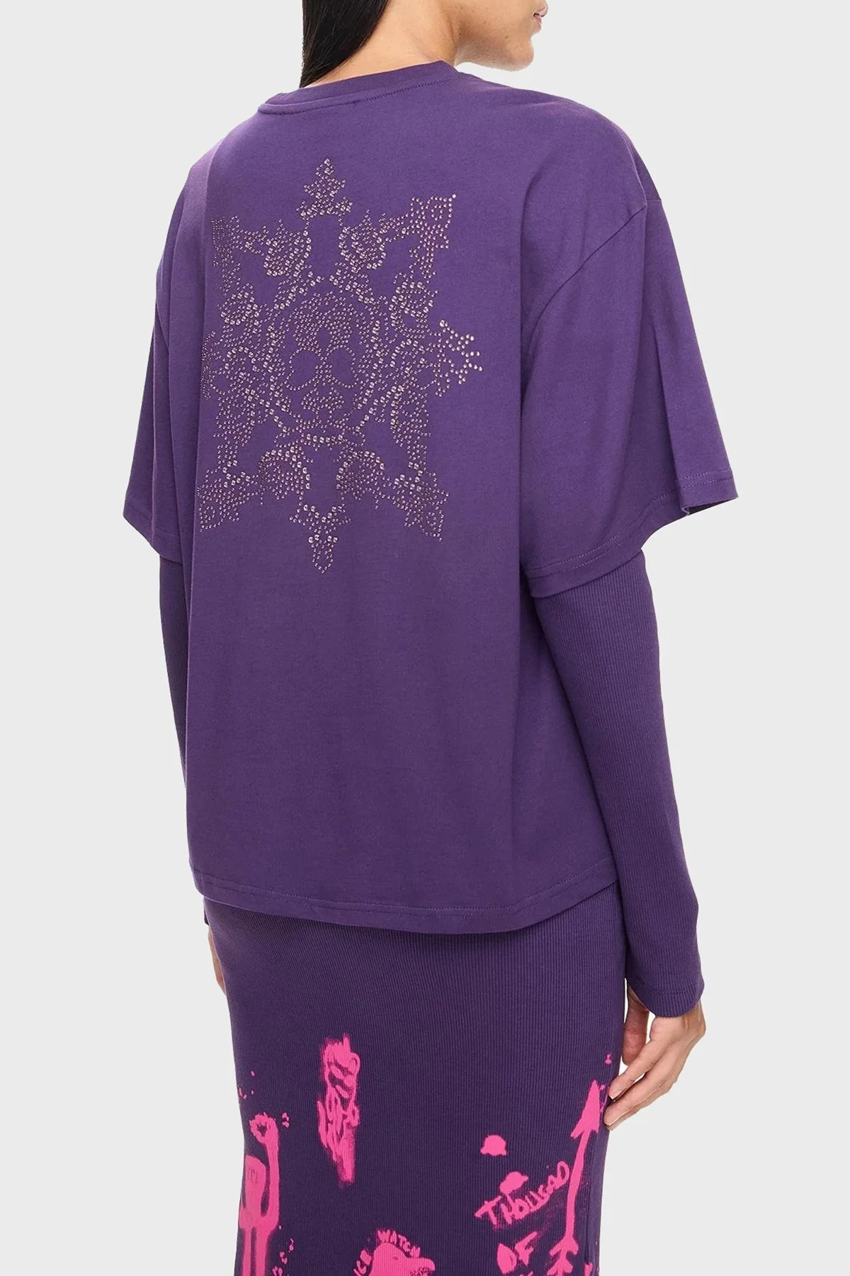 Les Benjamins Oversized Fit Bisiklet Yaka Bayan T Shirt LB24FWEAPFUTS-002 MOR - 3