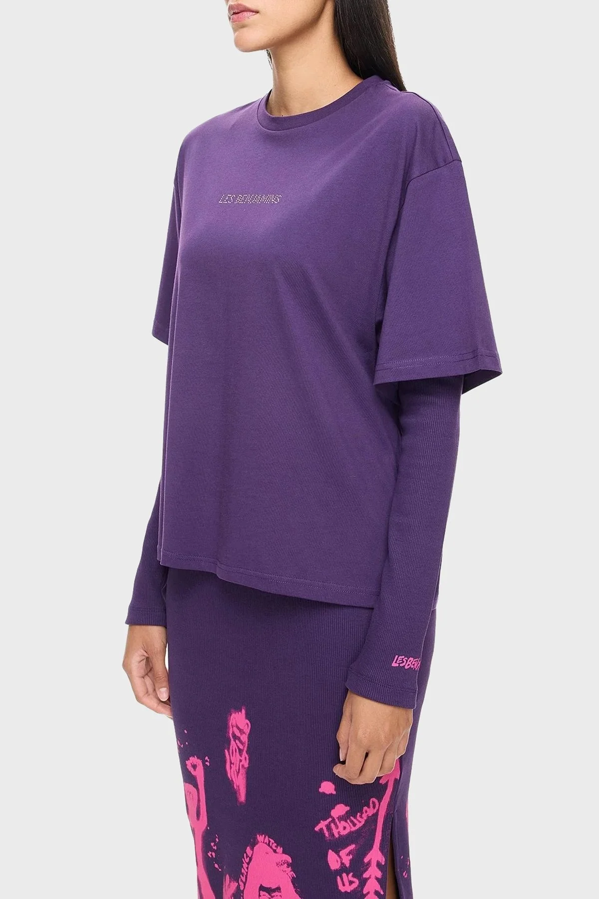 Les Benjamins Oversized Fit Bisiklet Yaka Bayan T Shirt LB24FWEAPFUTS-002 MOR - 4