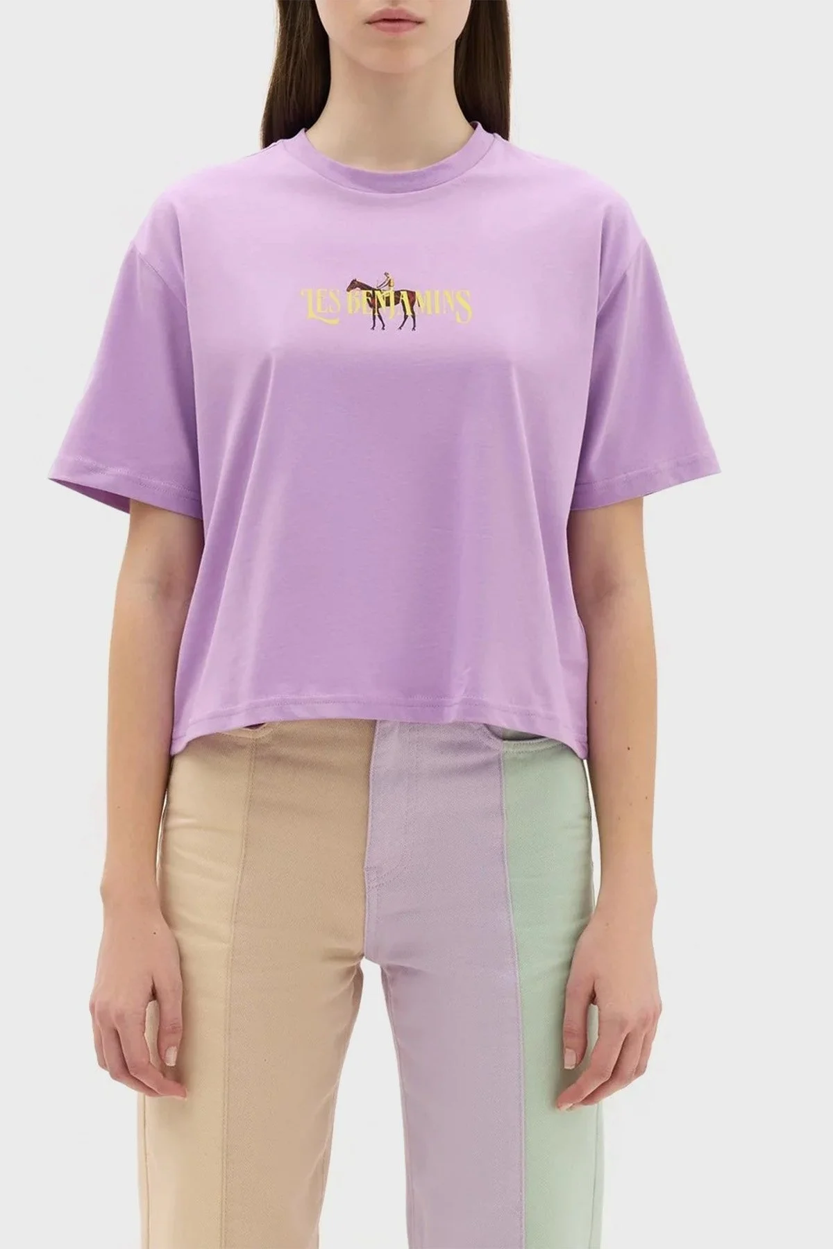 Les Benjamins Pamuklu Baskılı Loose Fit Bisiklet Yaka Bayan T Shirt LB23SSHOEFUTS-015 LİLA - 1