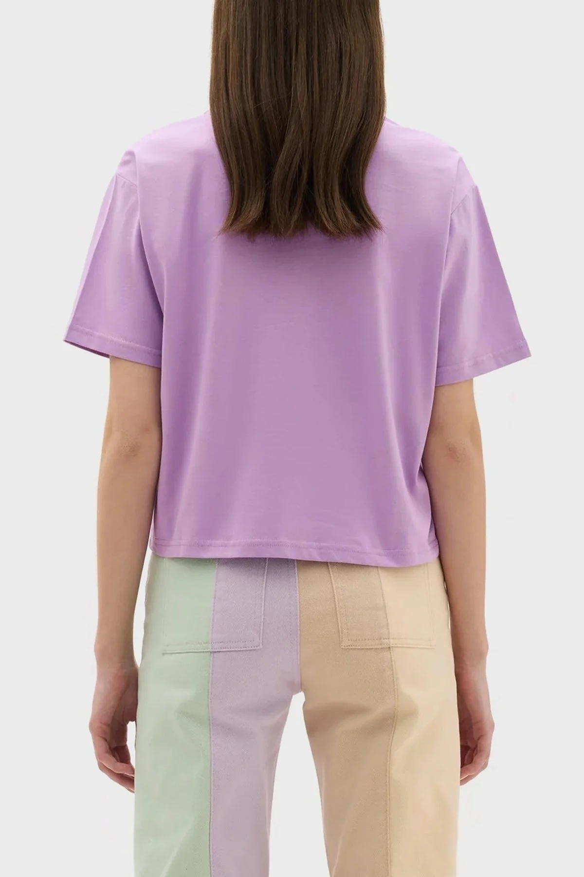 Les Benjamins Pamuklu Baskılı Loose Fit Bisiklet Yaka Bayan T Shirt LB23SSHOEFUTS-015 LİLA - 2