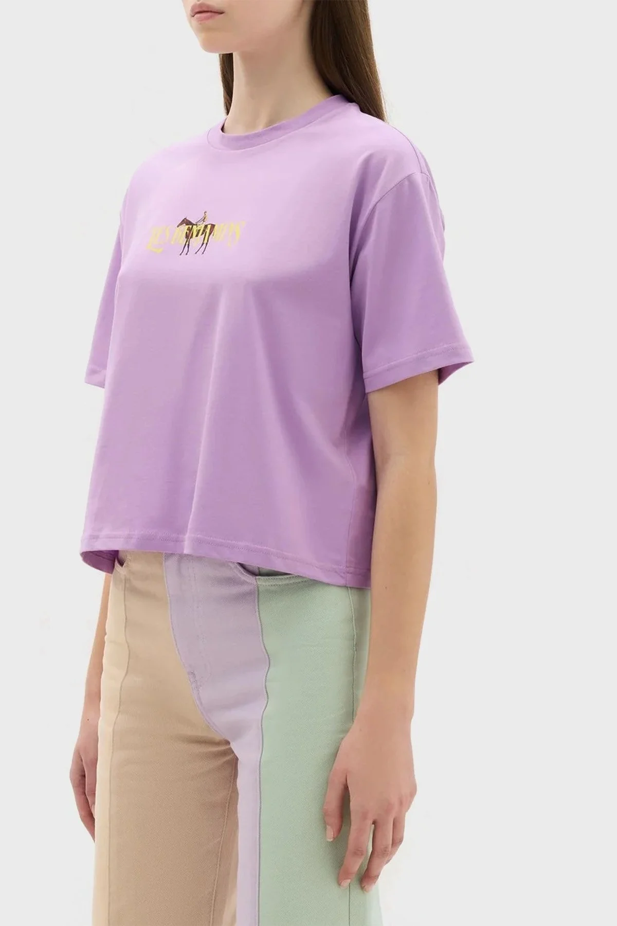 Les Benjamins Pamuklu Baskılı Loose Fit Bisiklet Yaka Bayan T Shirt LB23SSHOEFUTS-015 LİLA - 3