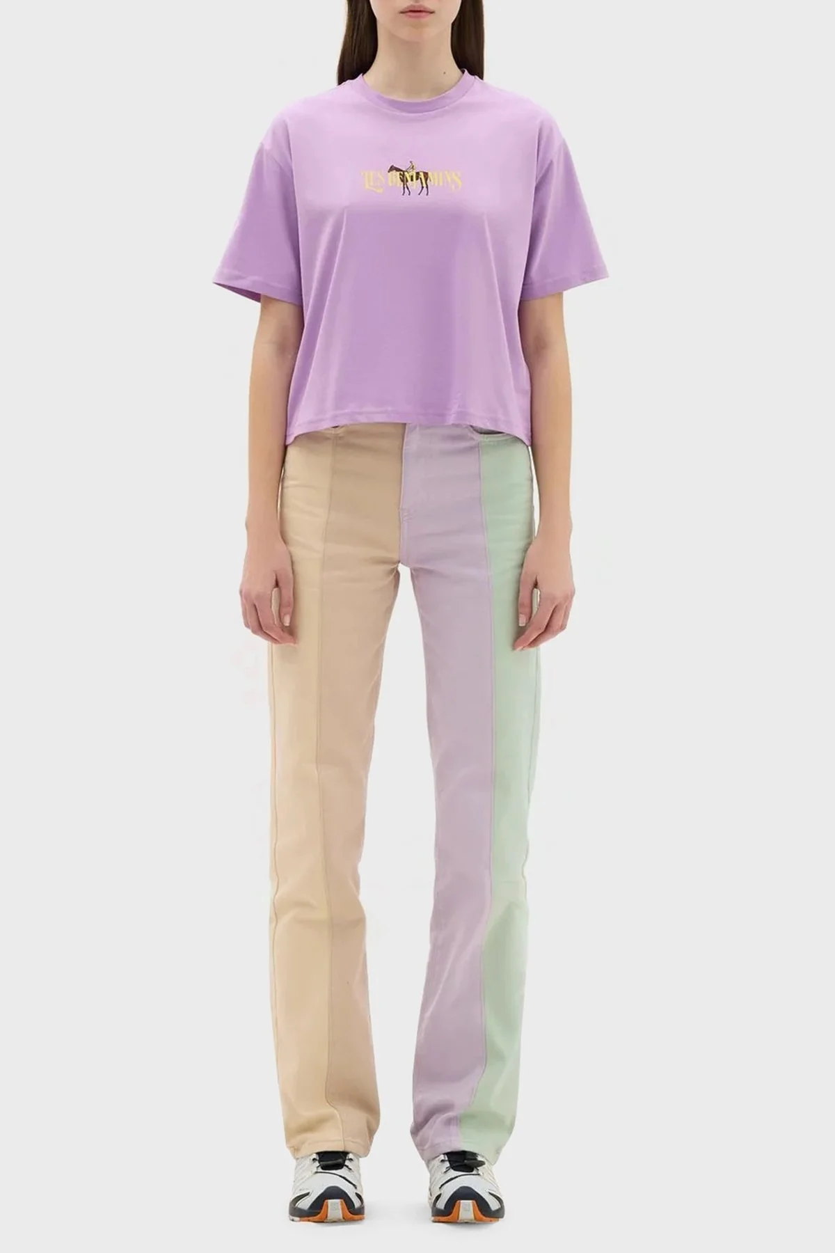 Les Benjamins Pamuklu Baskılı Loose Fit Bisiklet Yaka Bayan T Shirt LB23SSHOEFUTS-015 LİLA - 4