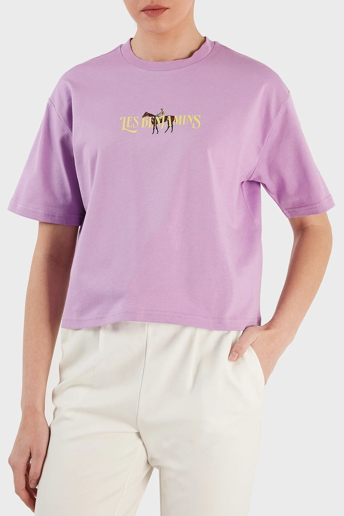 Les Benjamins Pamuklu Baskılı Loose Fit Bisiklet Yaka Bayan T Shirt LB23SSHOEFUTS-015 LİLA - 6
