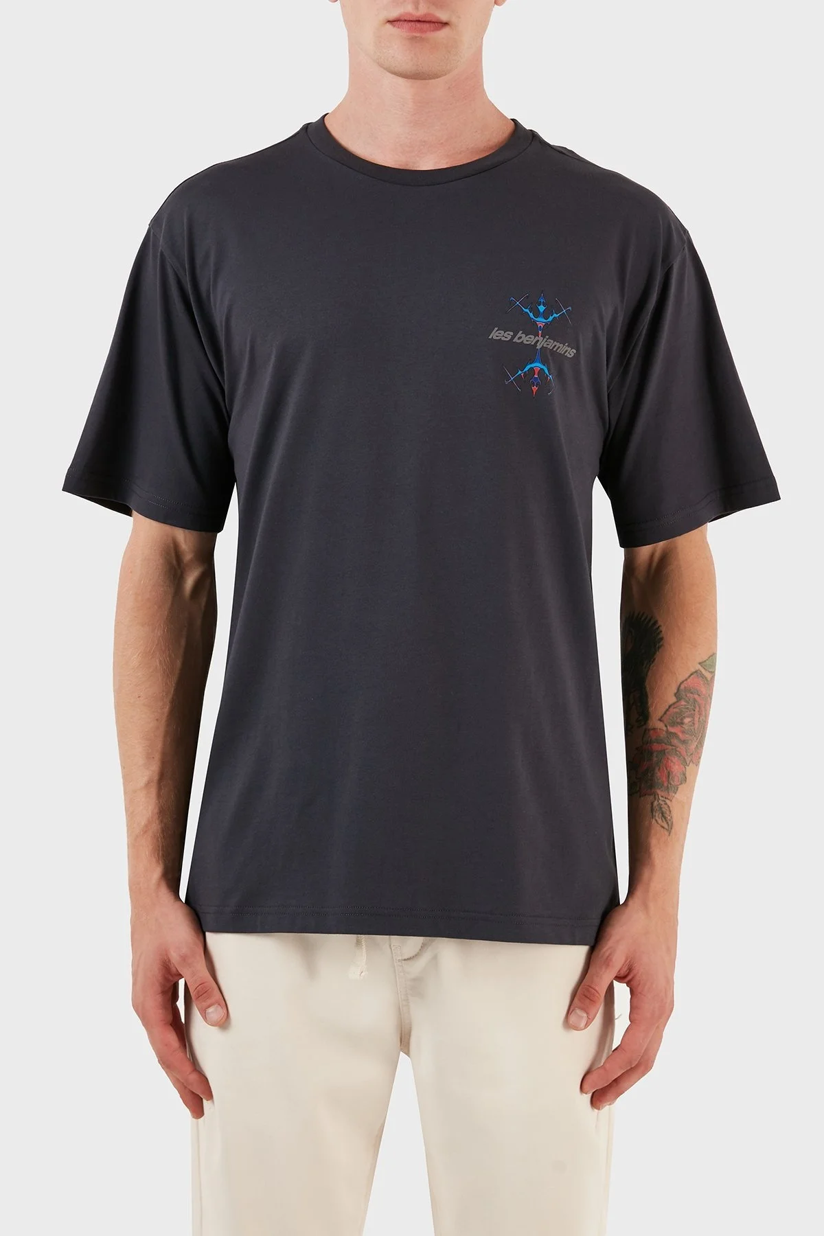 Les Benjamins Pamuklu Baskılı Oversize Erkek T Shirt LB23FWFRWMUTS-005 ANTRASİT - 2
